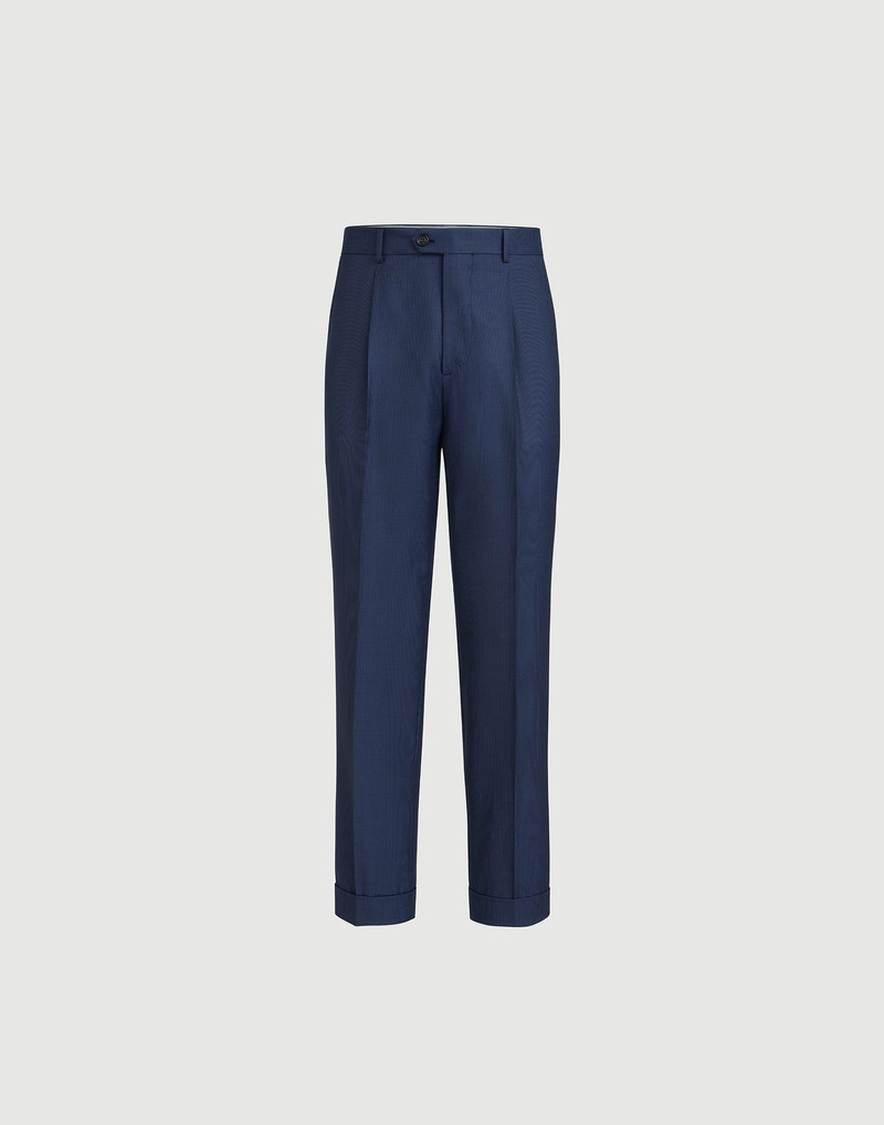 Super 150s virgin wool houndstooth trousers with pleat 1