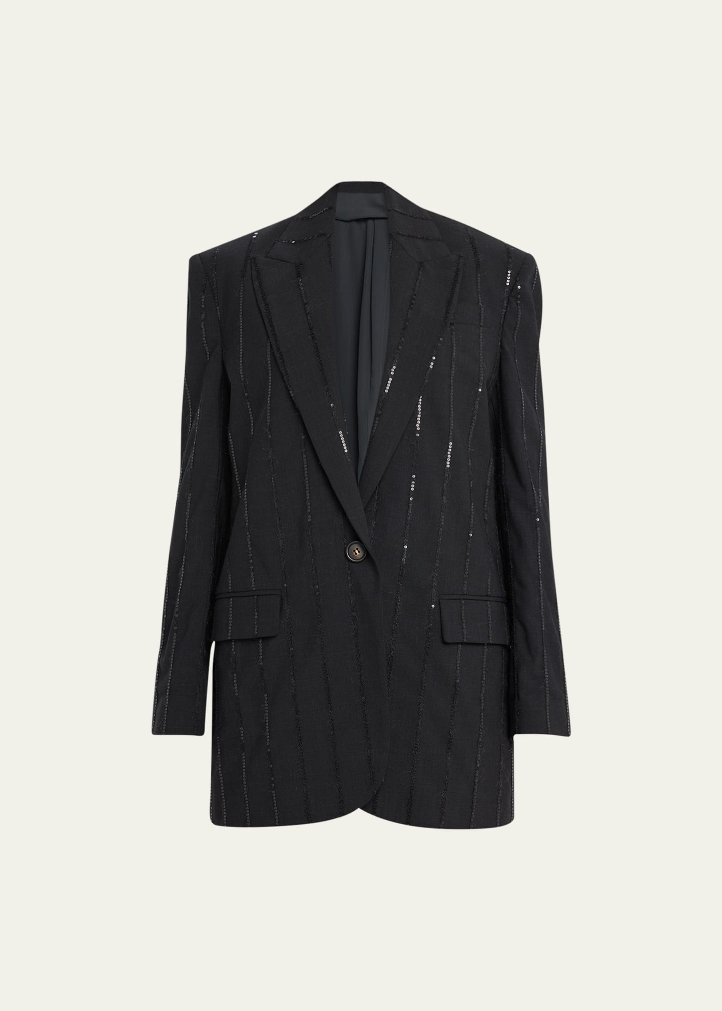 Vertical Beaded Pinstripe Wool Blazer Jacket - 1