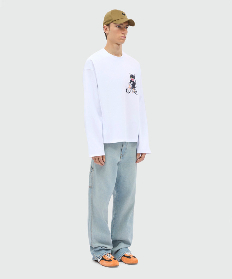 White long-sleeve cotton jersey T-shirt with chest embroidery 4