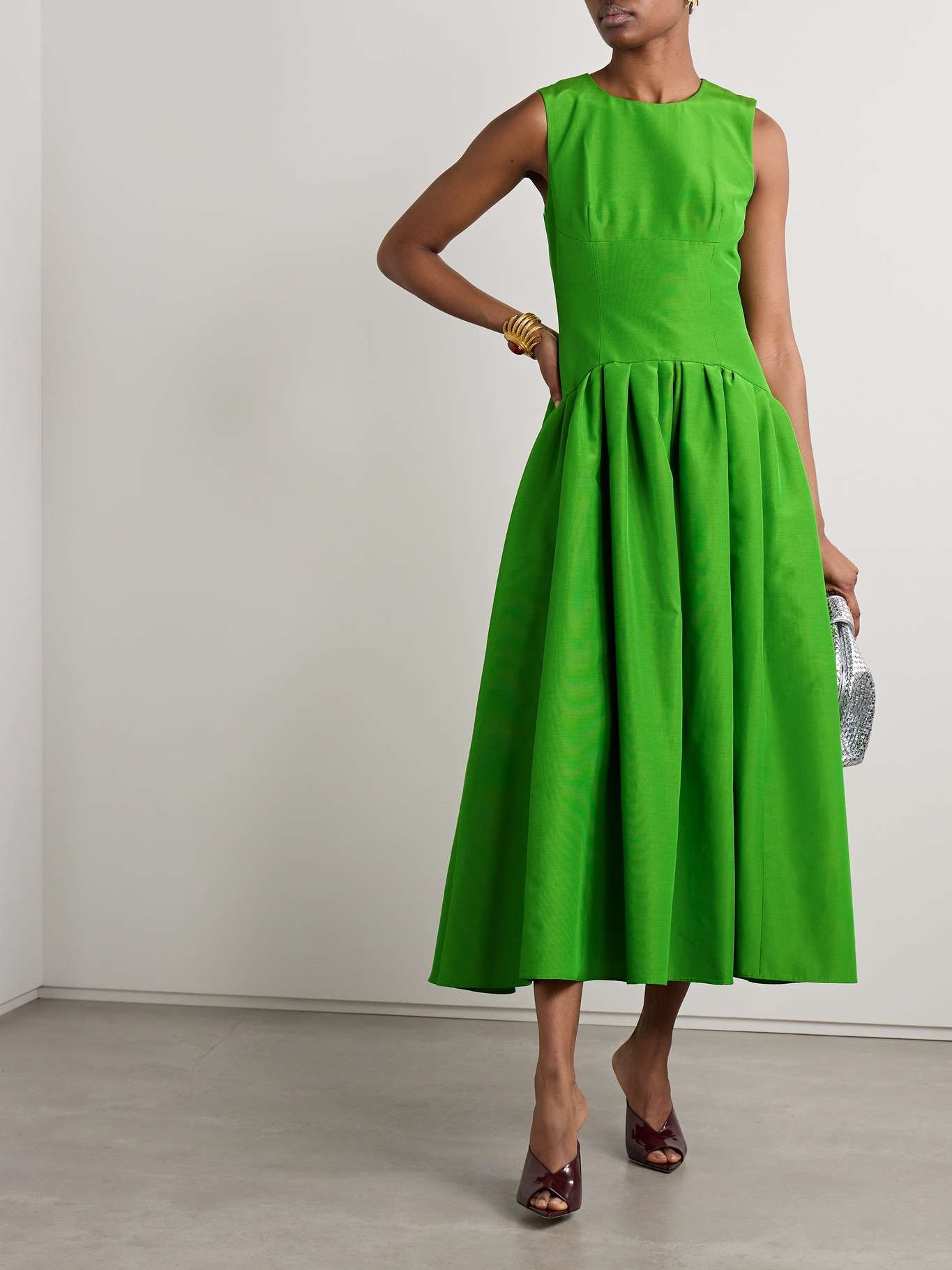 Pleated cotton-blend faille gown Green - 2