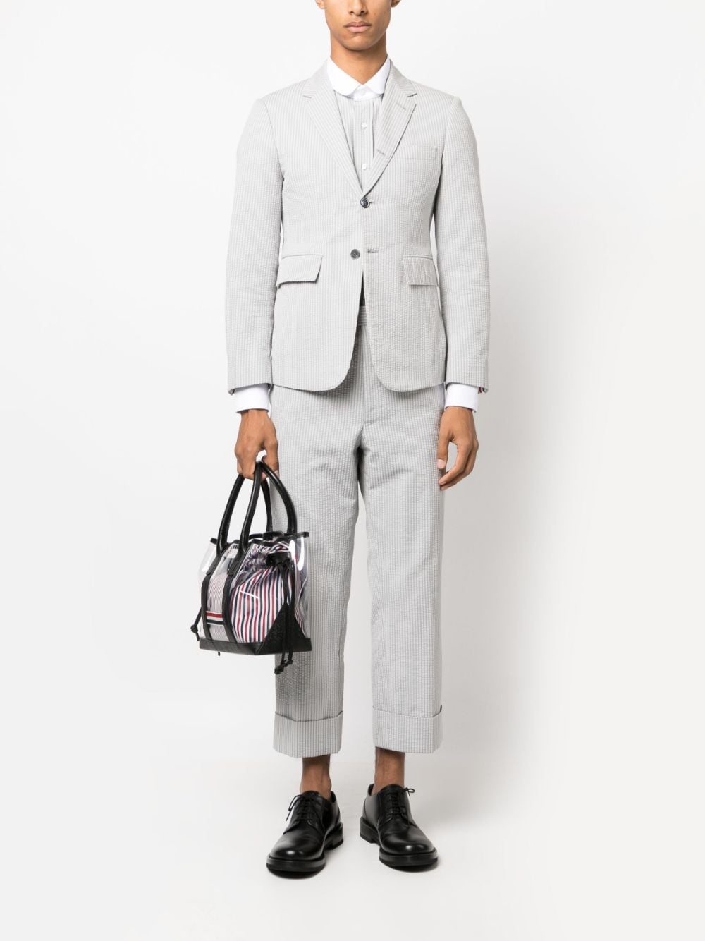 stripe-print seersucker cotton blazer - 2