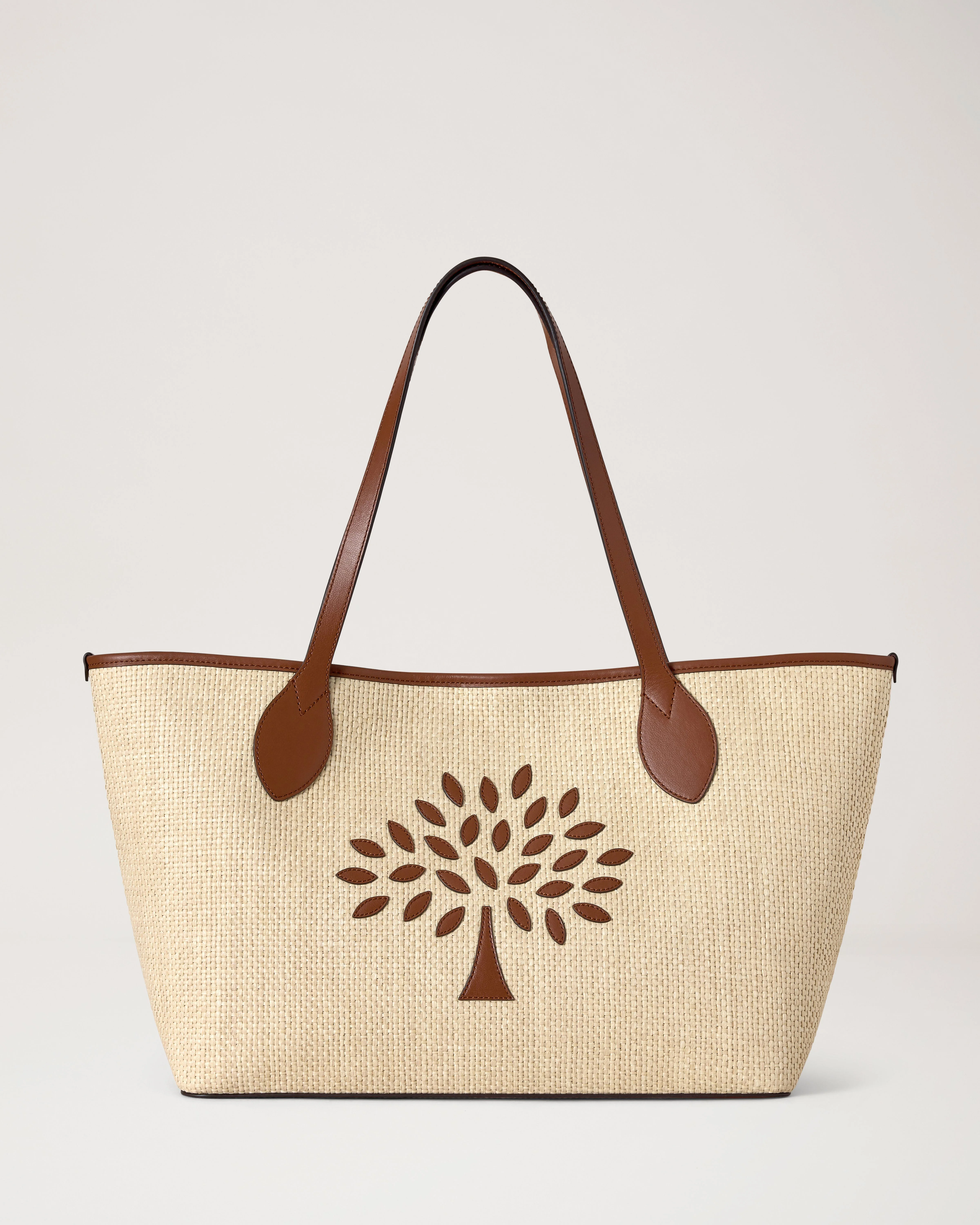 Tree Tote - Raffia Ecru & Bright Oak Raffia & Leather Trim - 1