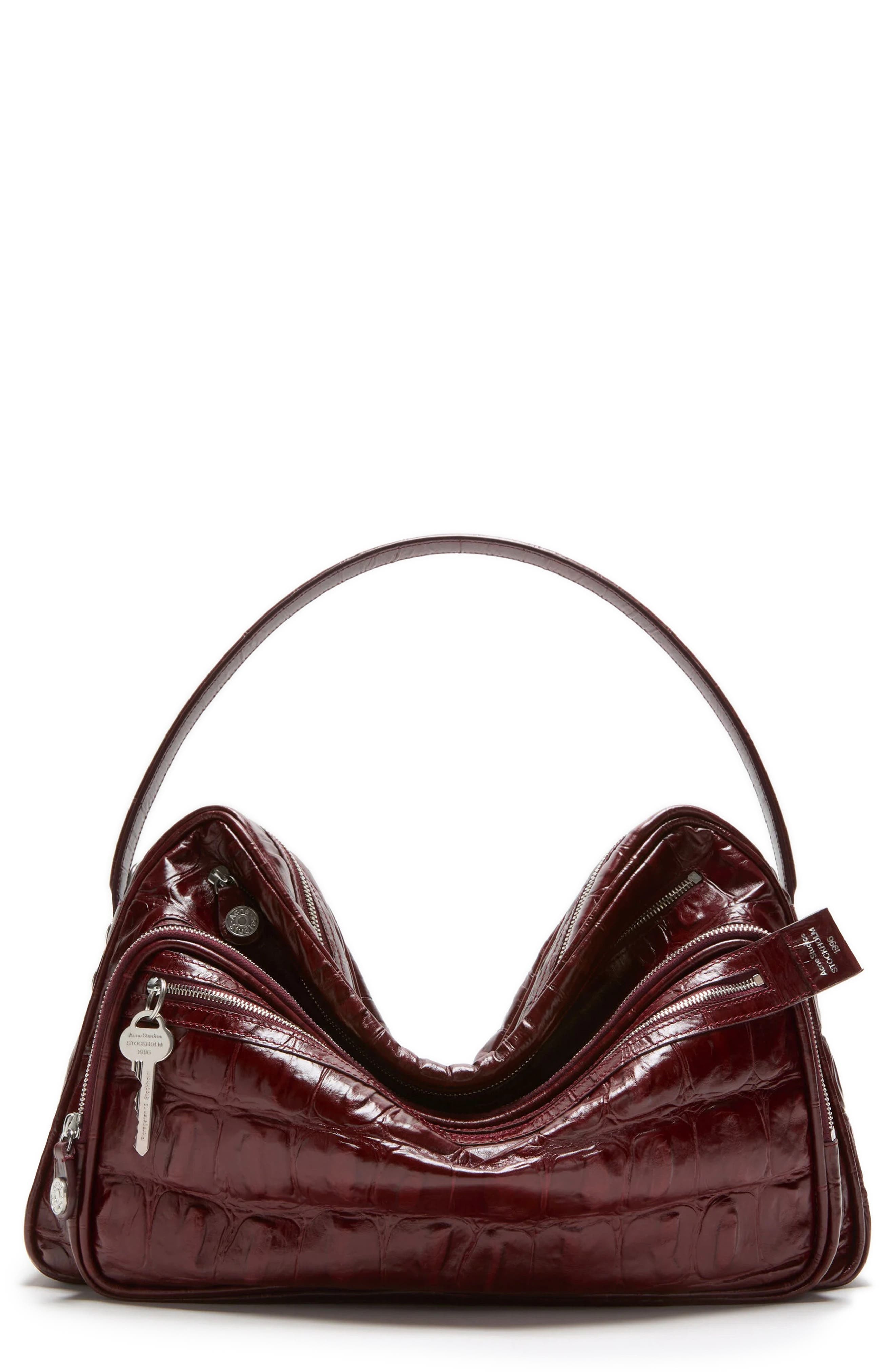 Acne Studios Camero Croc Embossed Leather Shoulder Bag in Burgundy at Nordstrom - 1