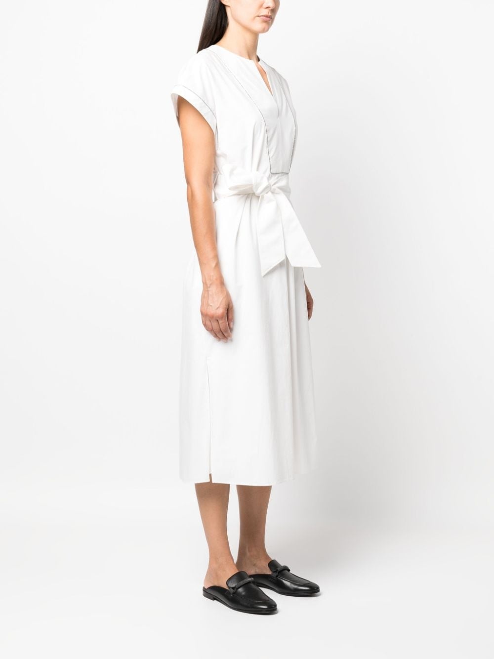 cap-sleeve belted cotton dress - 3