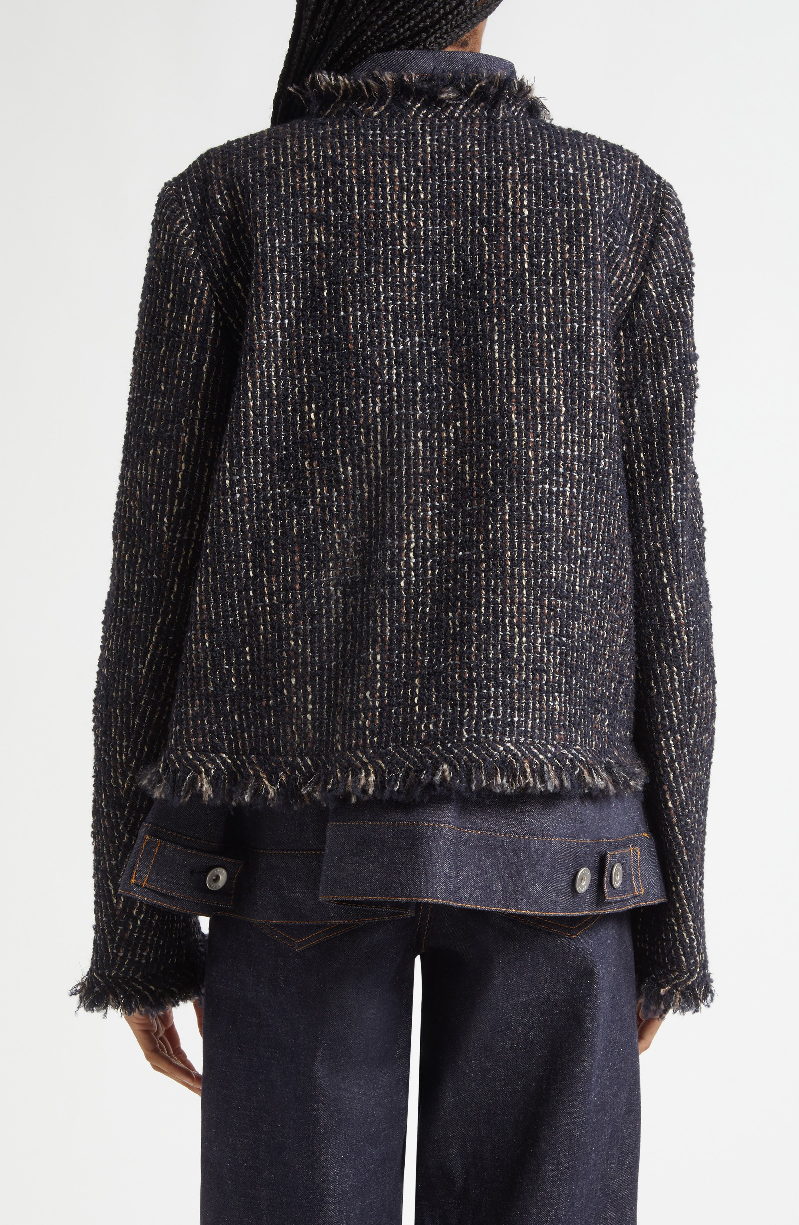 Sacai Tweed & Denim Layered Jacket in Navy/Indigo at Nordstrom - 3