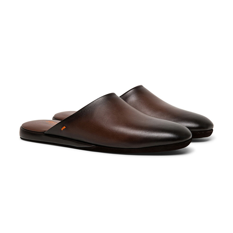 Santoni Men’s brown leather slipper outlook