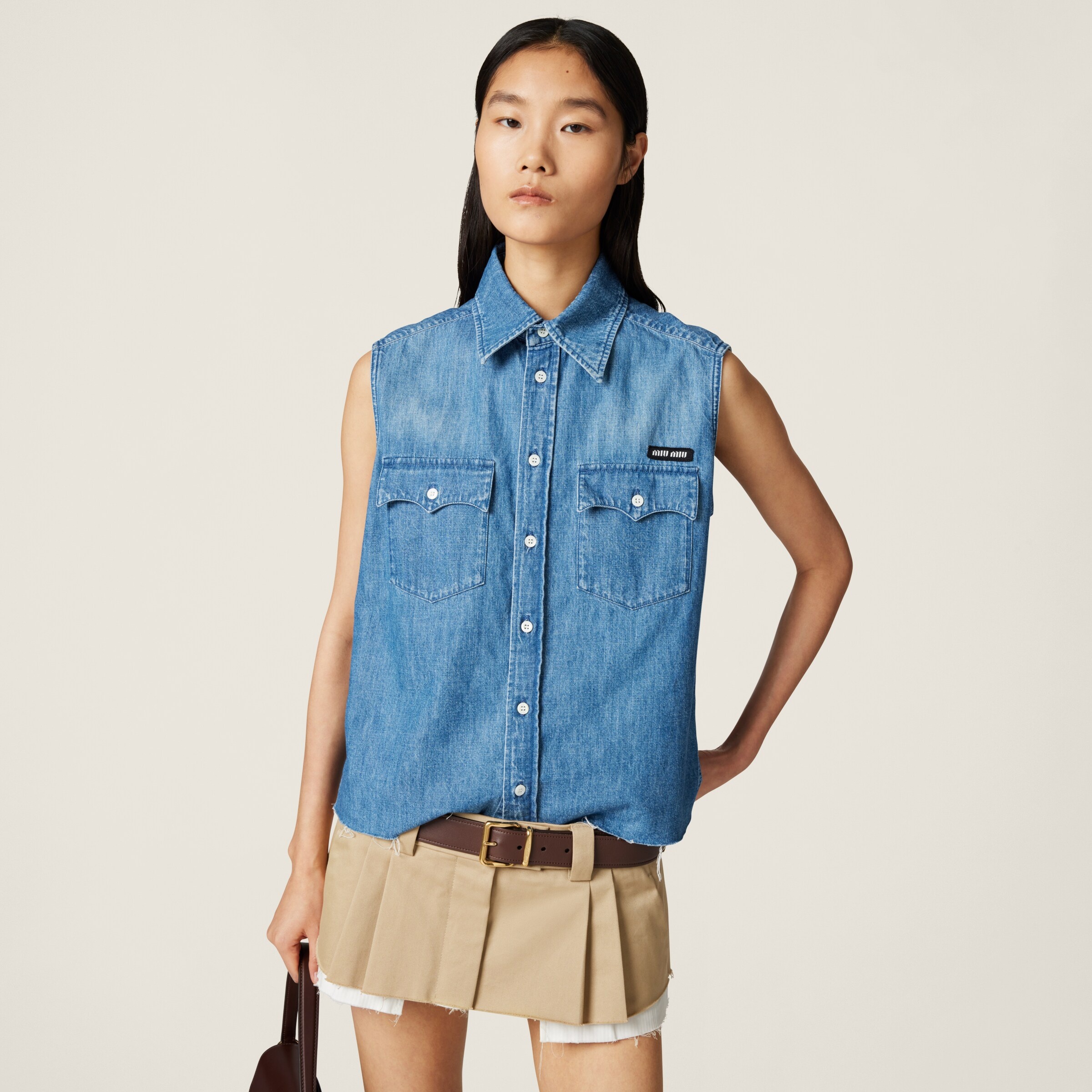 Sleeveless chambray shirt - 4