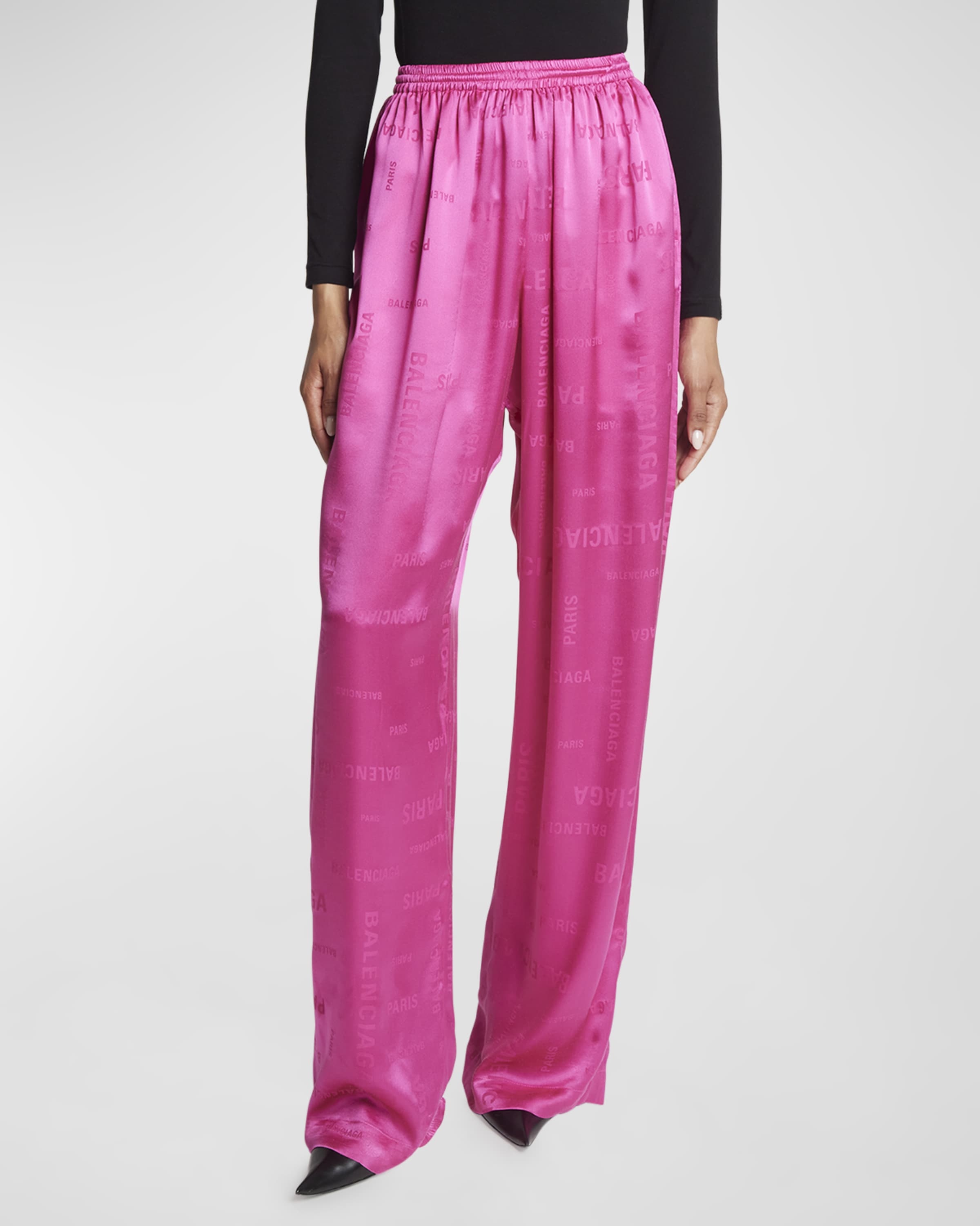 Logo Paris Silk Jacquard Wide-Leg Pull-On Tracksuit Pants - 2