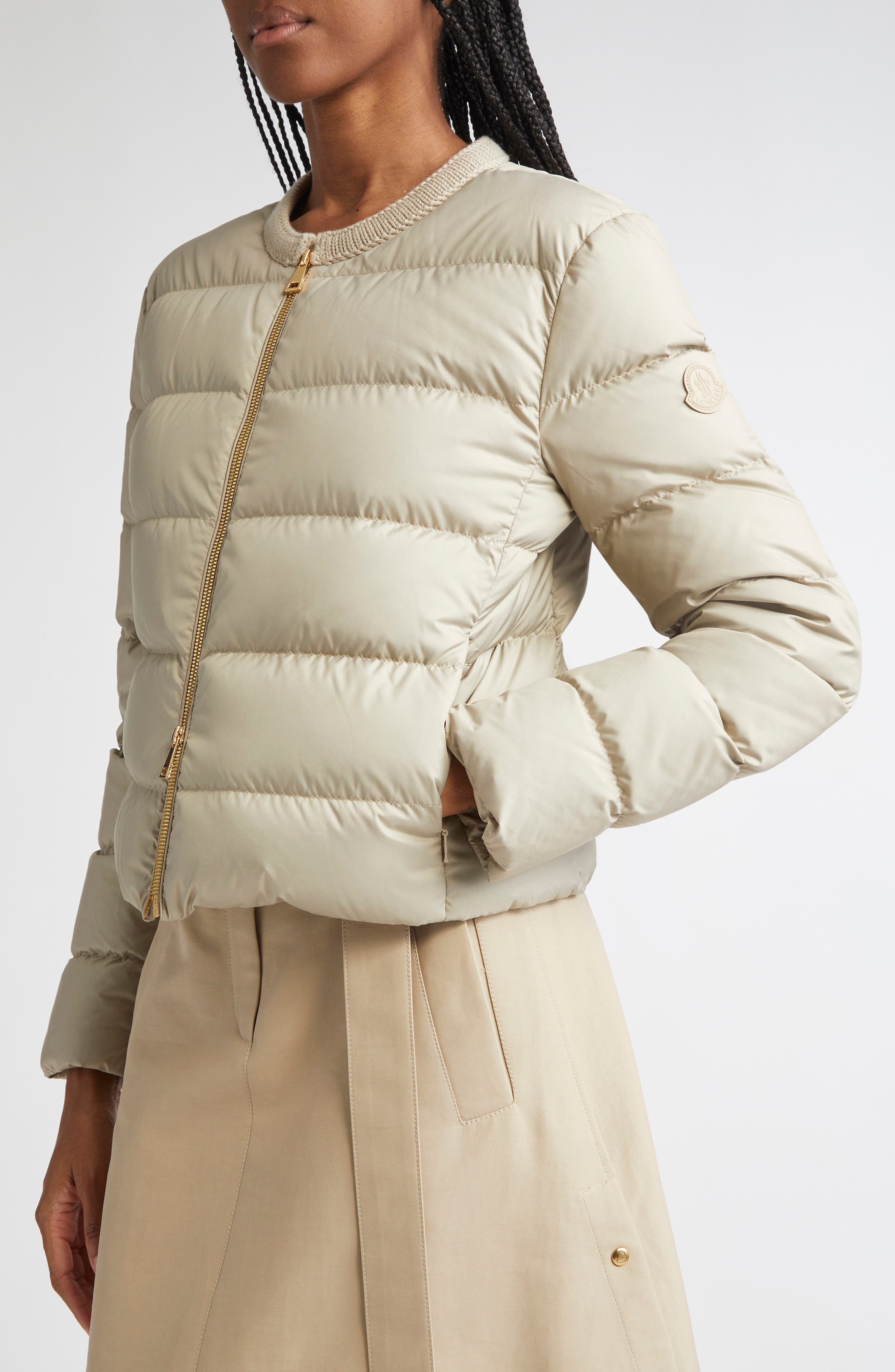 Moncler Mauvezin Mixed Media Down Puffer Jacket in Pebble at Nordstrom - 5