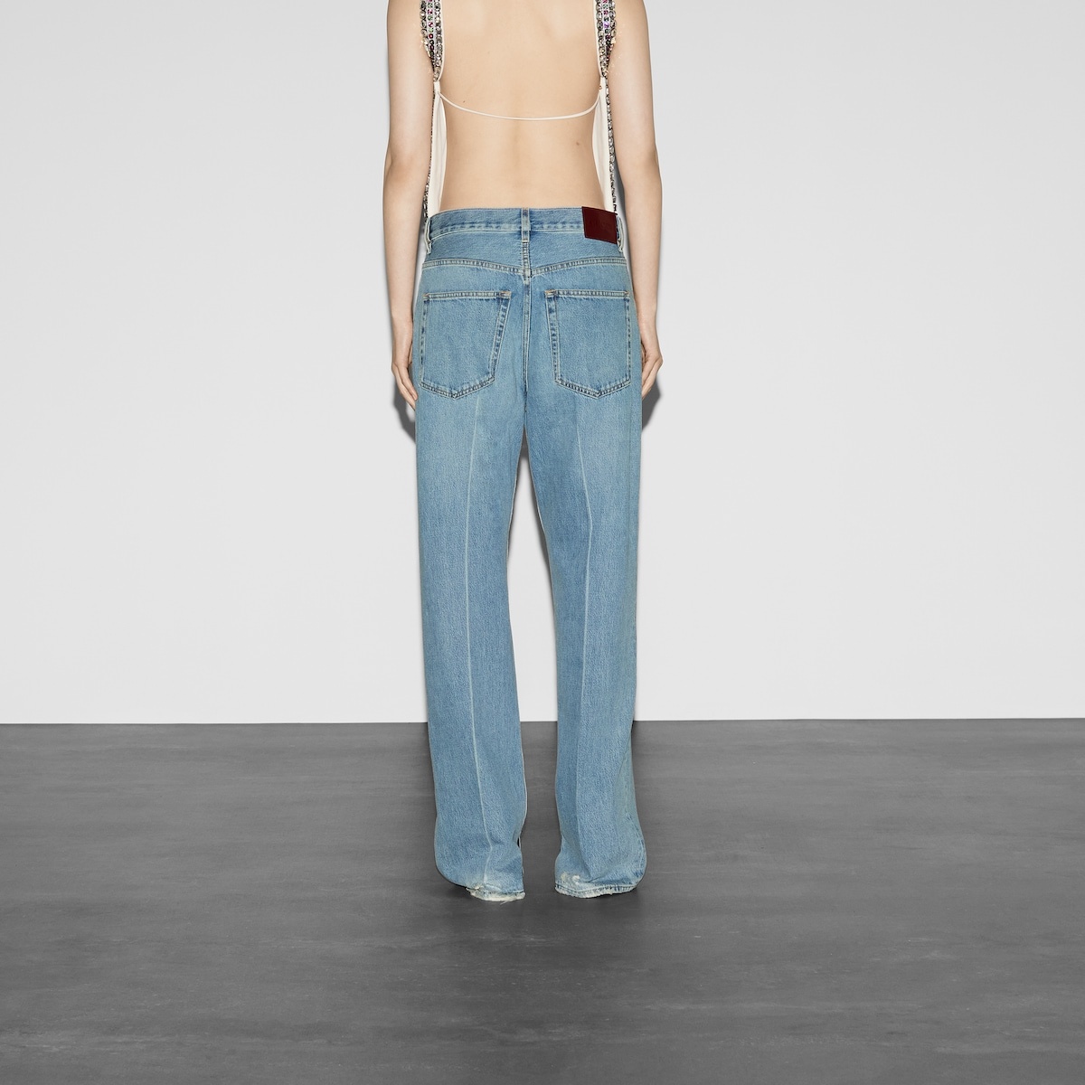 Denim pant with Gucci label - 4