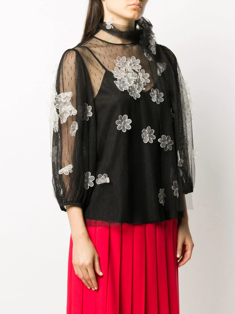 sheer flower-applique blouse - 3