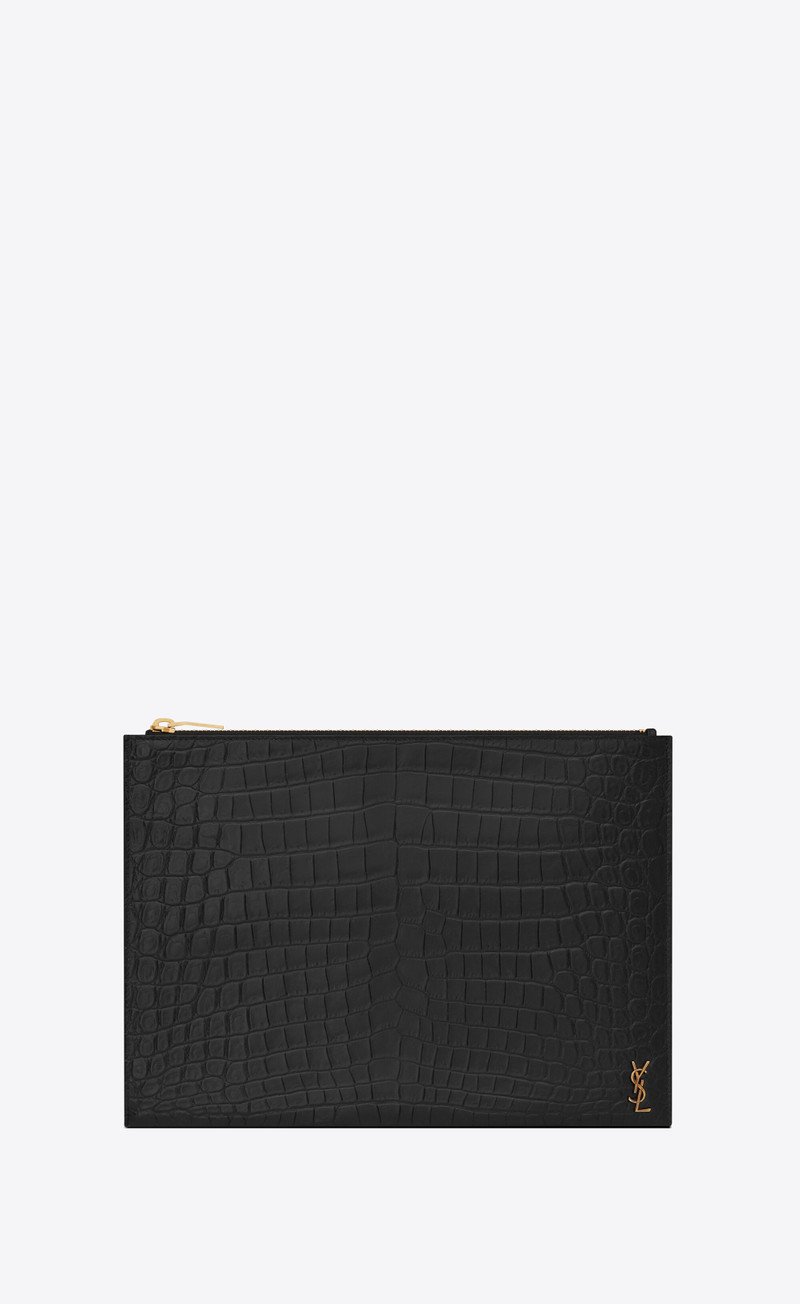 tiny monogram zipped tablet holder in crocodile embossed matte leather 1