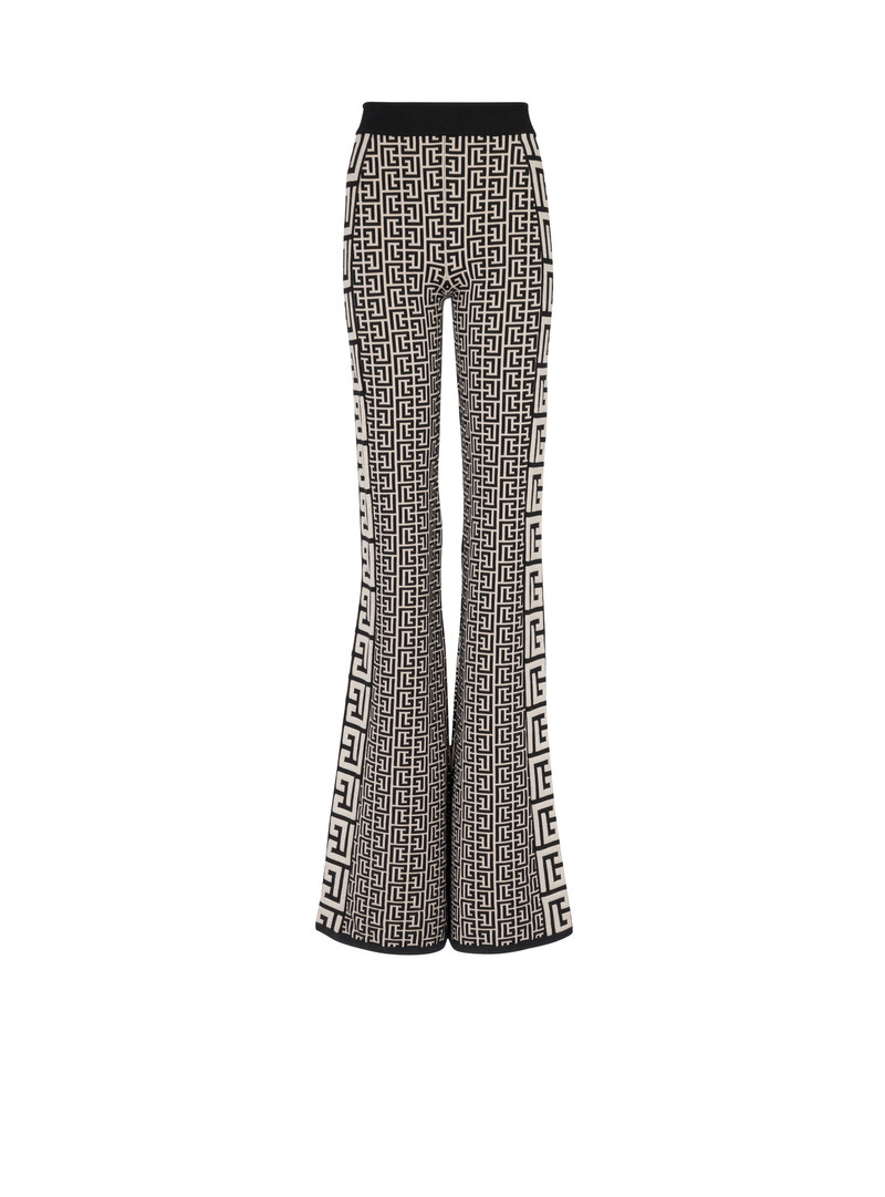Monogrammed fine knit flared trousers 1