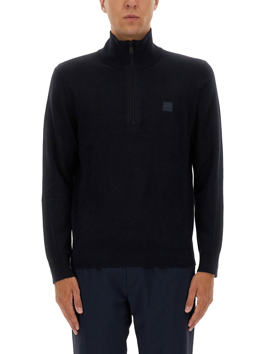 Zippered Sweater With Logo Patch - 1