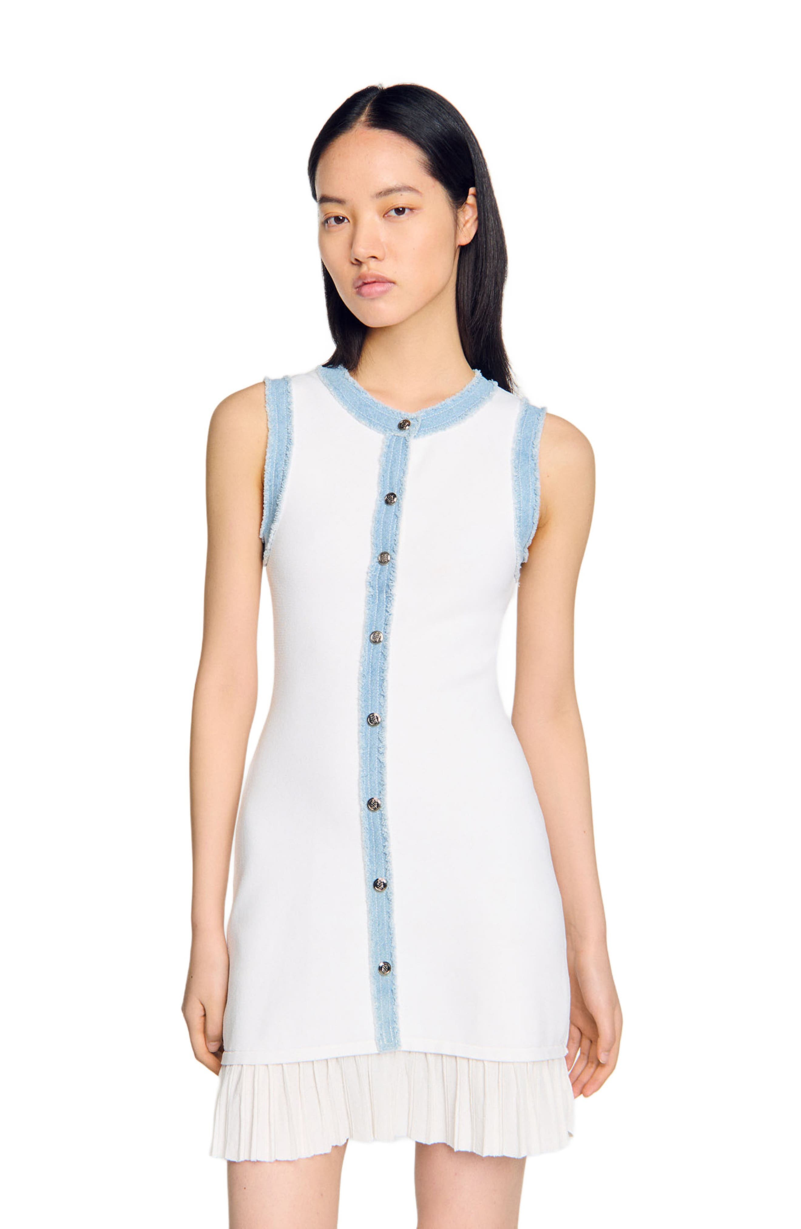 SANDRO Short knit dress with ruffles in Ecru at Nordstrom - 3