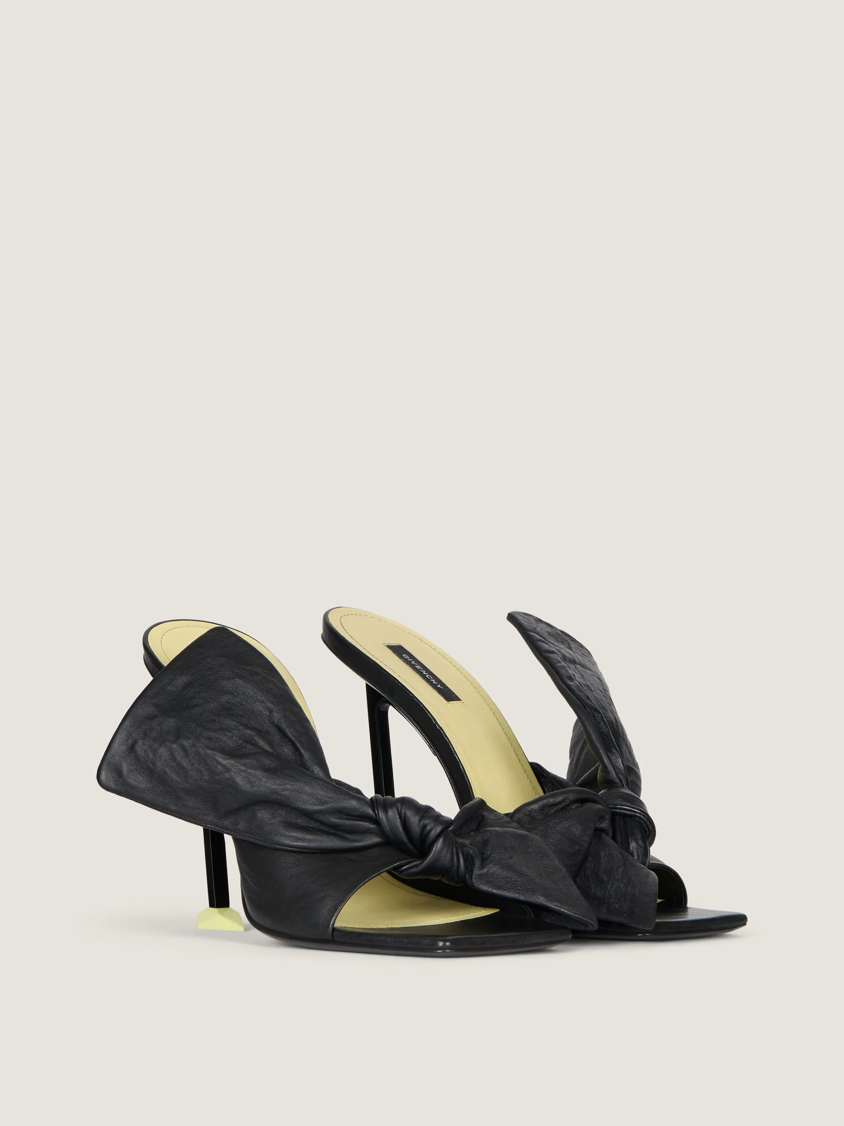 BOUDOIR HEELED MULES IN NAPPA LEATHER WITH BOW - 1
