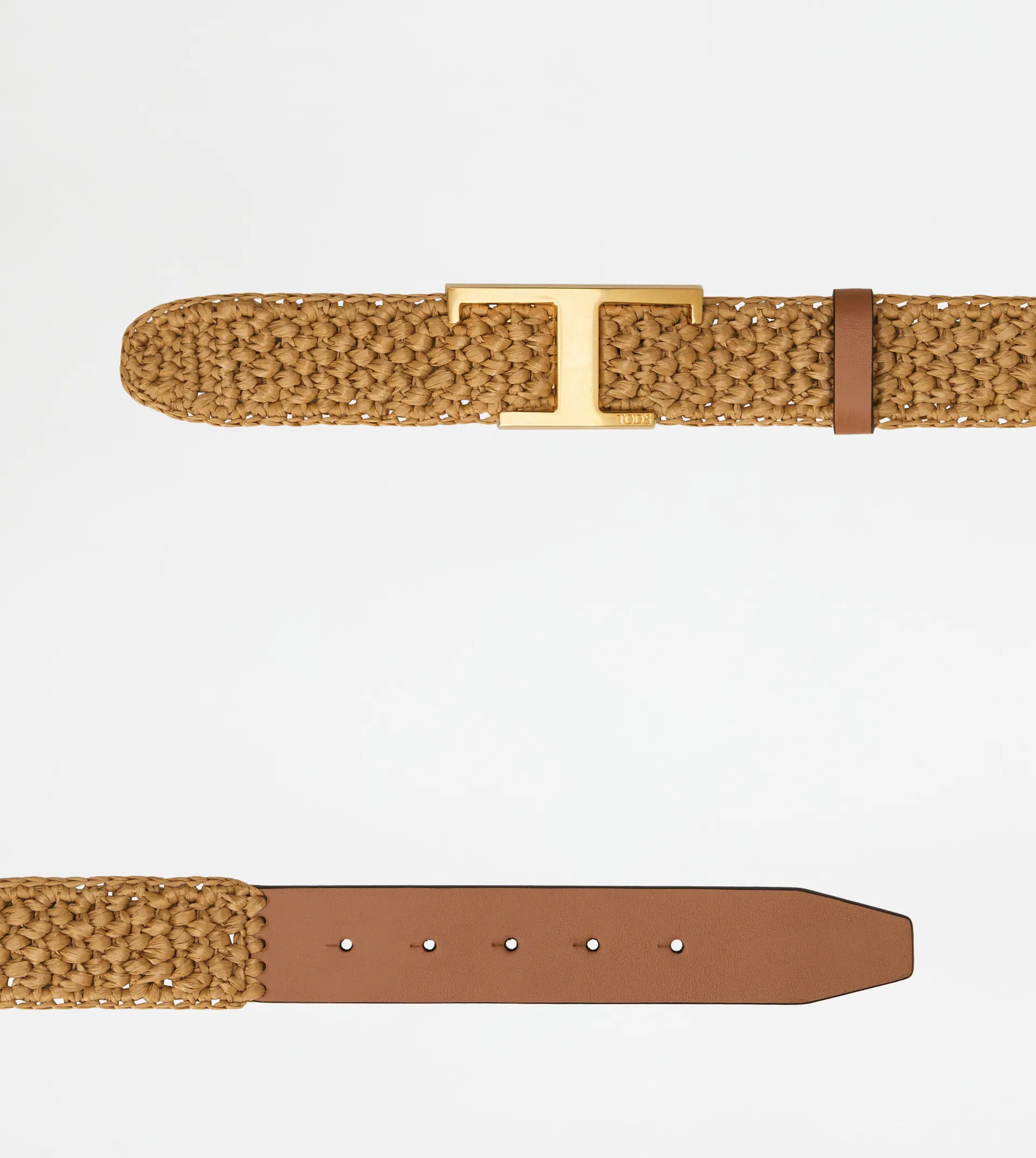 TIMELESS BELT IN RAFFIA AND LEATHER - BEIGE, BROWN - 2