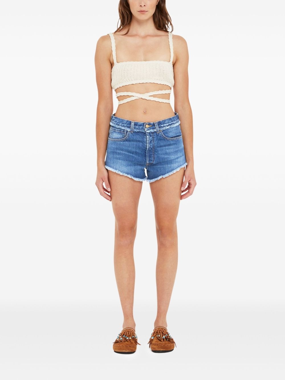 fringed cotton-denim shorts - 3
