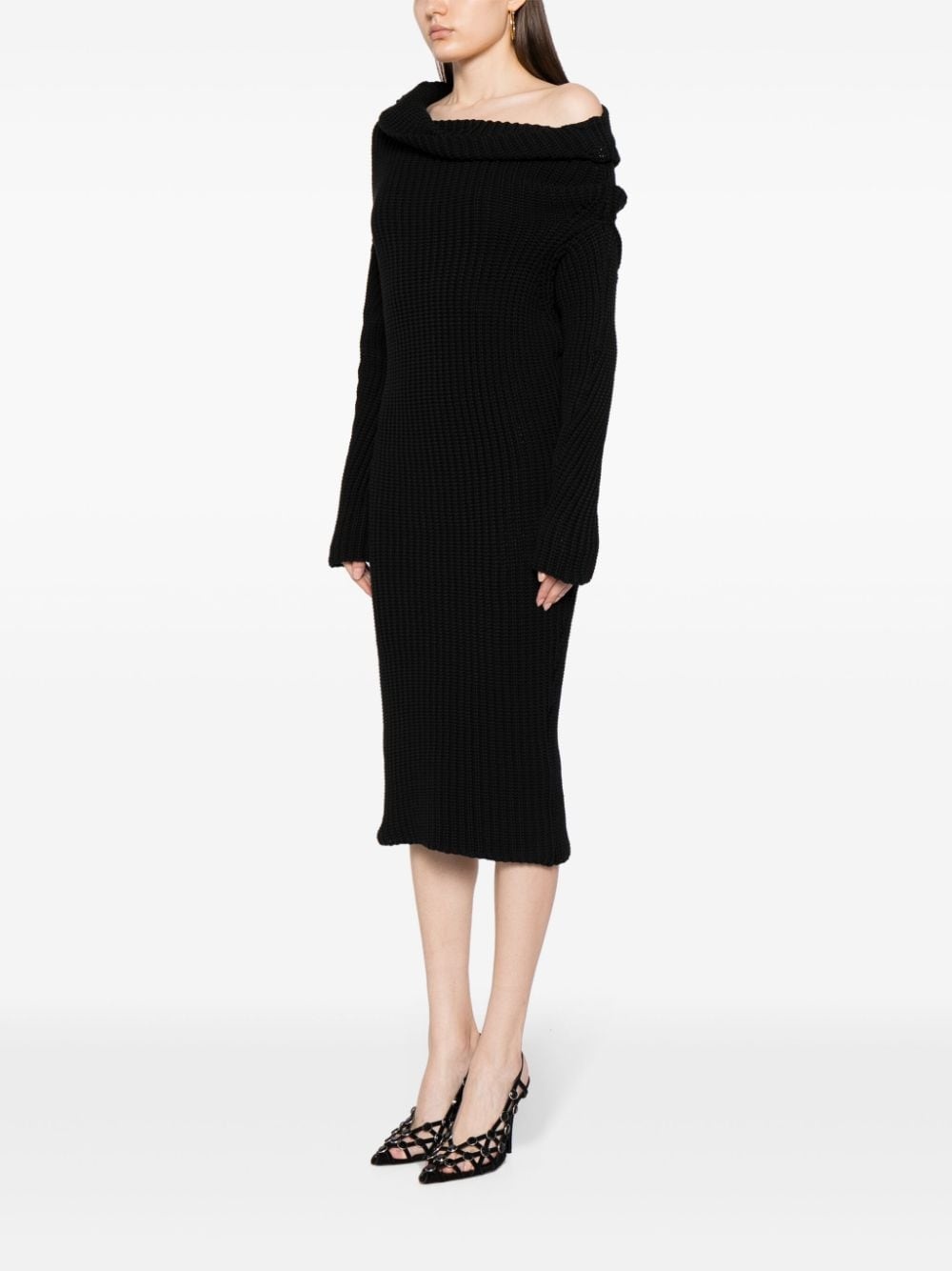 asymmetric wool-blend midi dress - 3