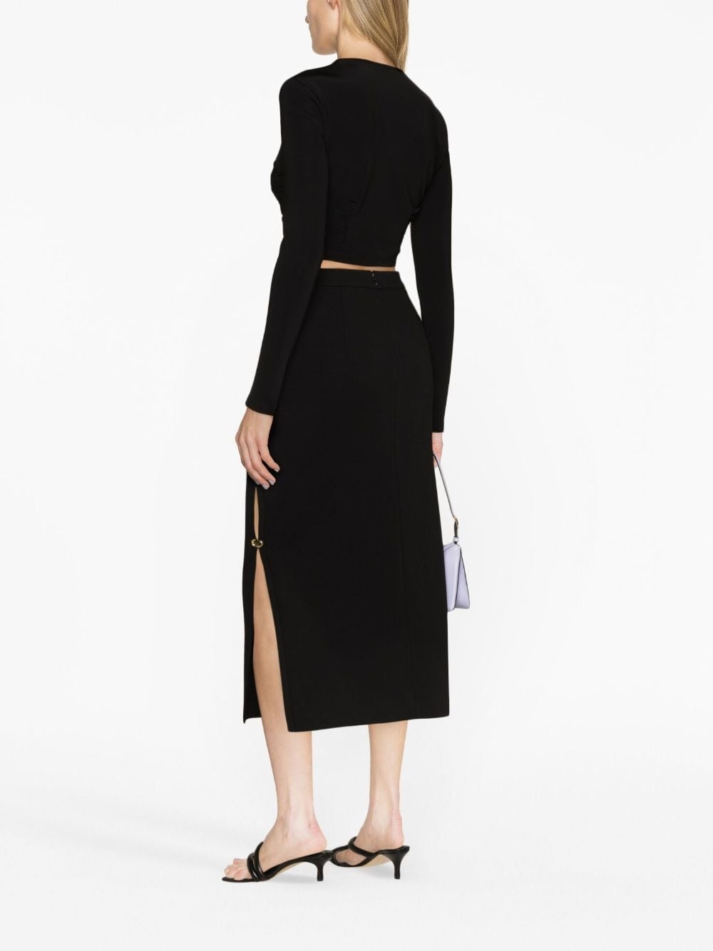logo-engraved button high-waisted skirt - 3