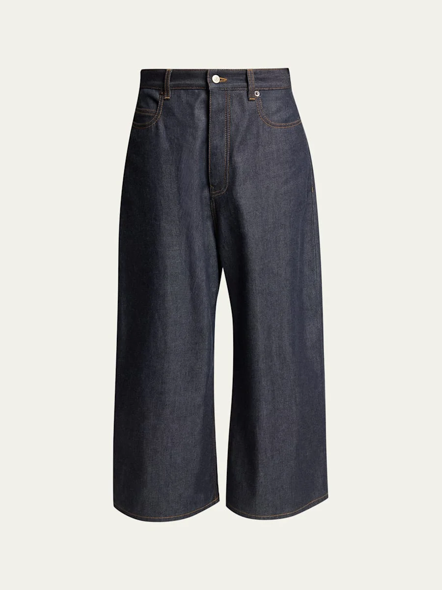 Men's Raw Indigo Denim Wide-Leg Jeans - 1