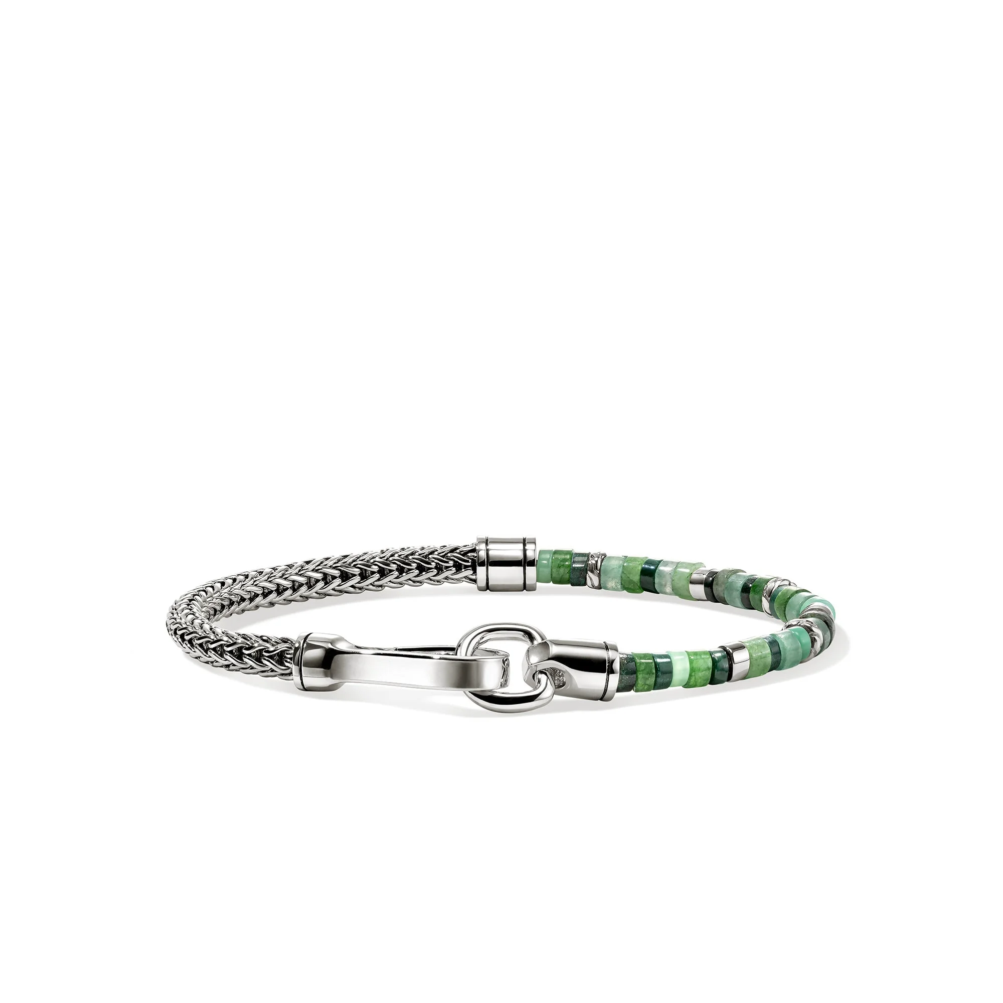 Heishi Chain Bracelet, Sterling Silver, Hardstones, Emeralds - 1