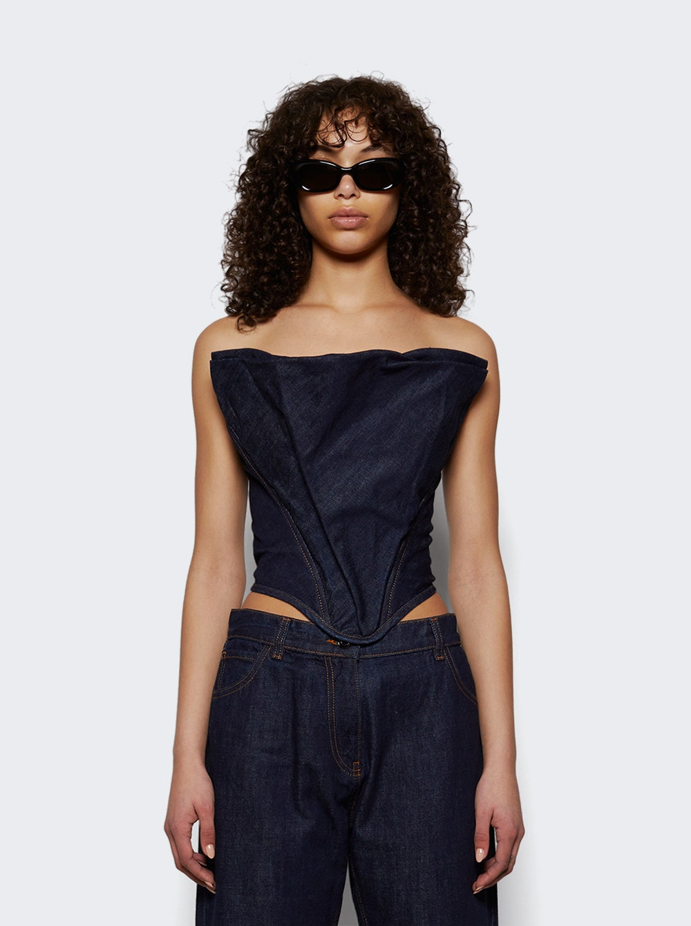 Draped Strapless Denim Corset Navy - 2