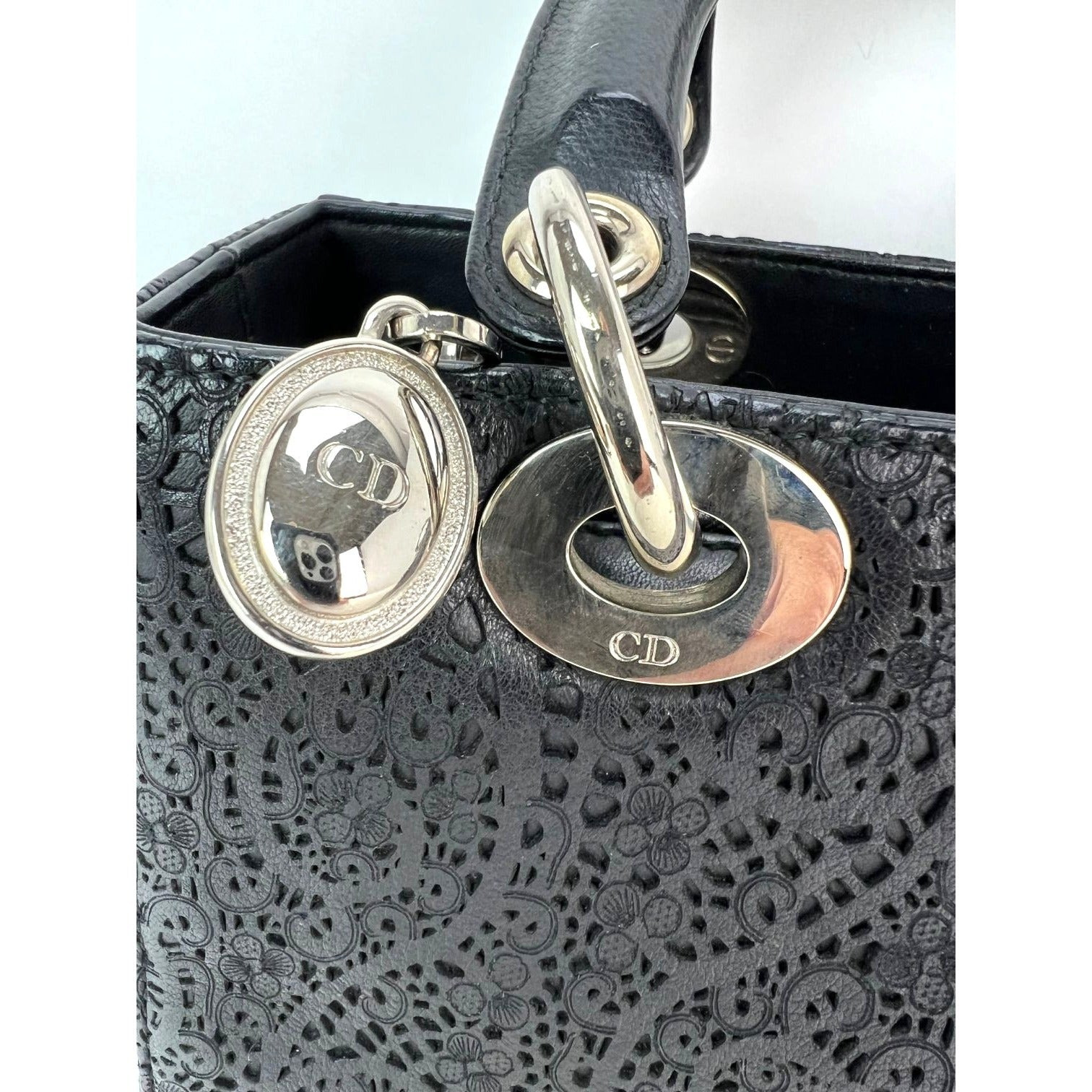 Christian Dior Medium Lady Laced Black Leather Limited Edition Shoulder Bag - 11