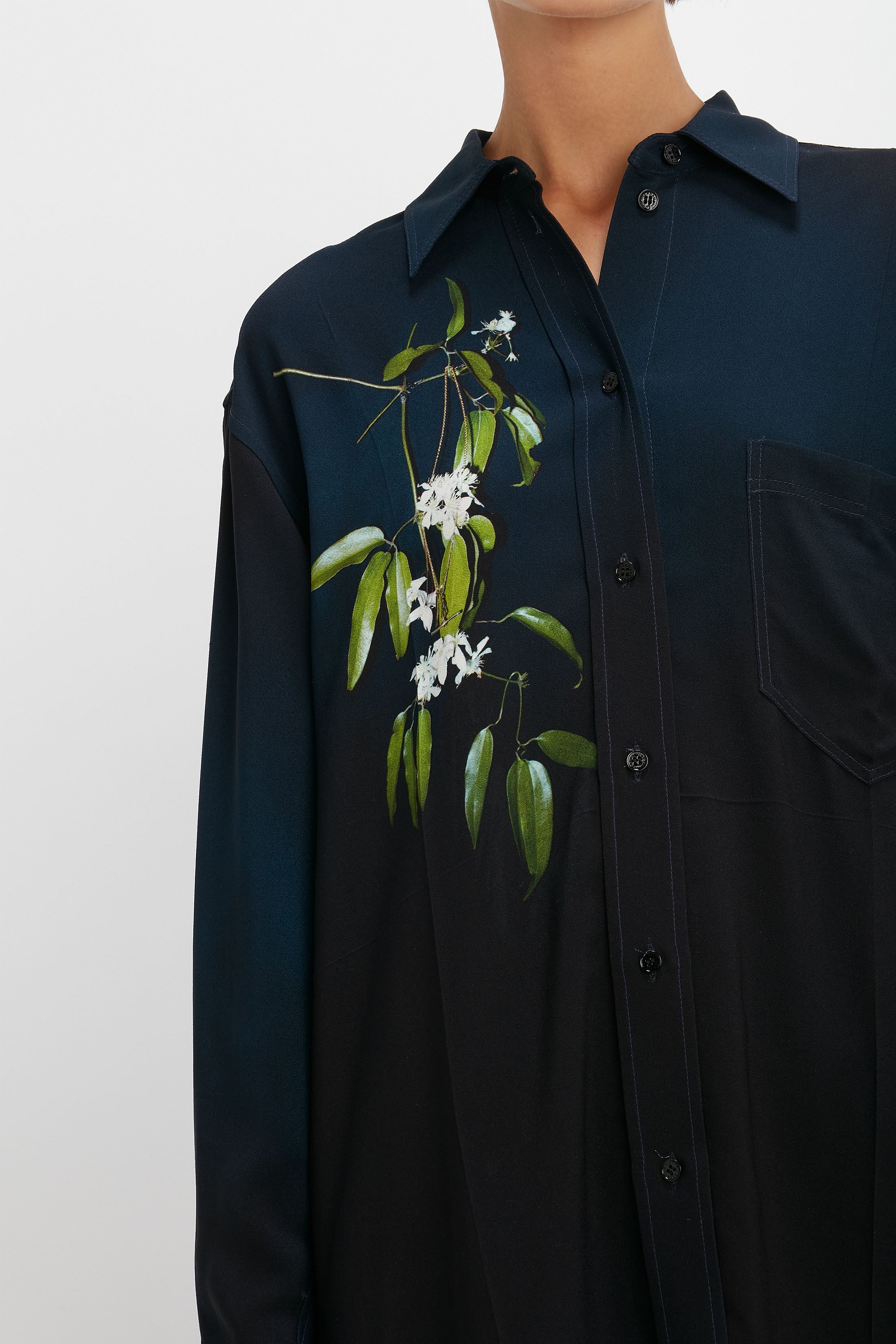 Pyjama Shirt in Navy Ombré & Floral - 6