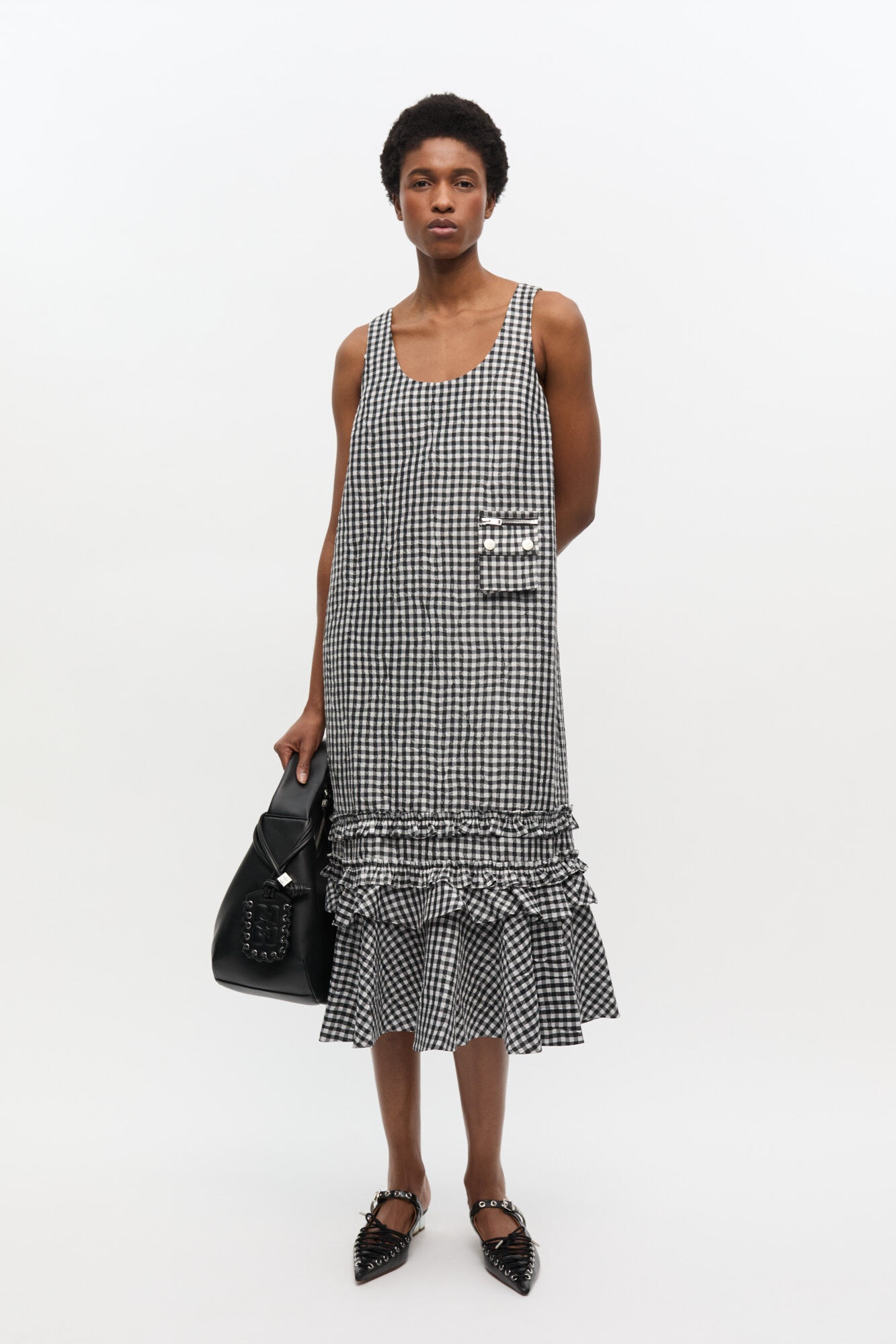 CRINKLED CHECK LONG DRESS - 2
