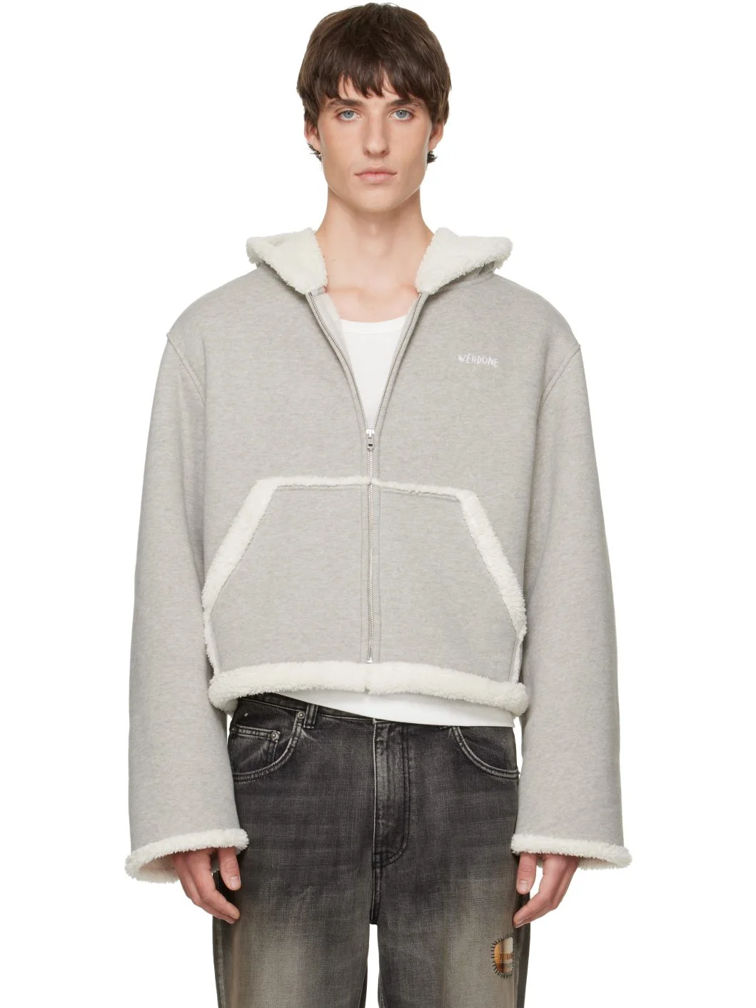 Gray Sherpa Fleece Hoodie - 1