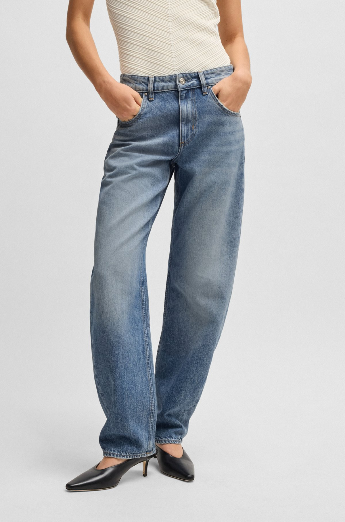 BARREL-LEG JEANS IN BLUE RIGID DENIM - 2