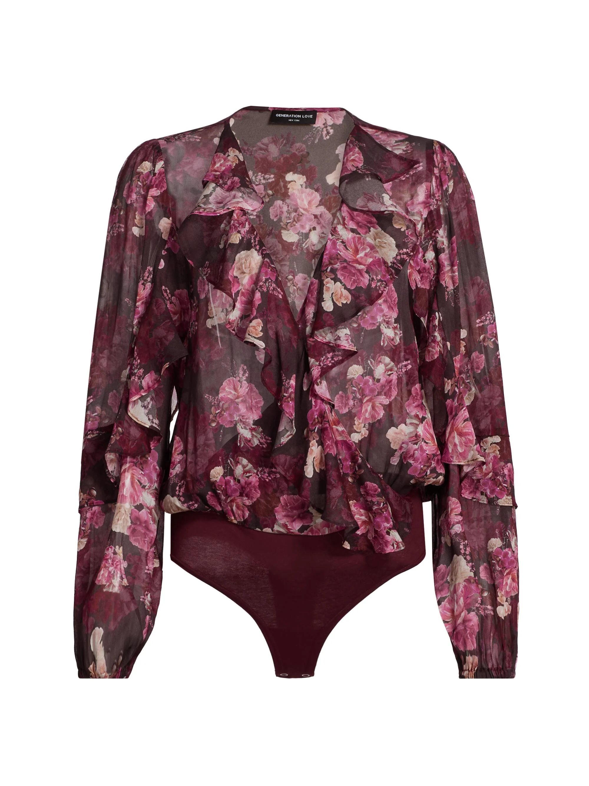 Women's Nikali Floral Wrap-Style Bodysuit - Burgundy Fleur Multi - 1