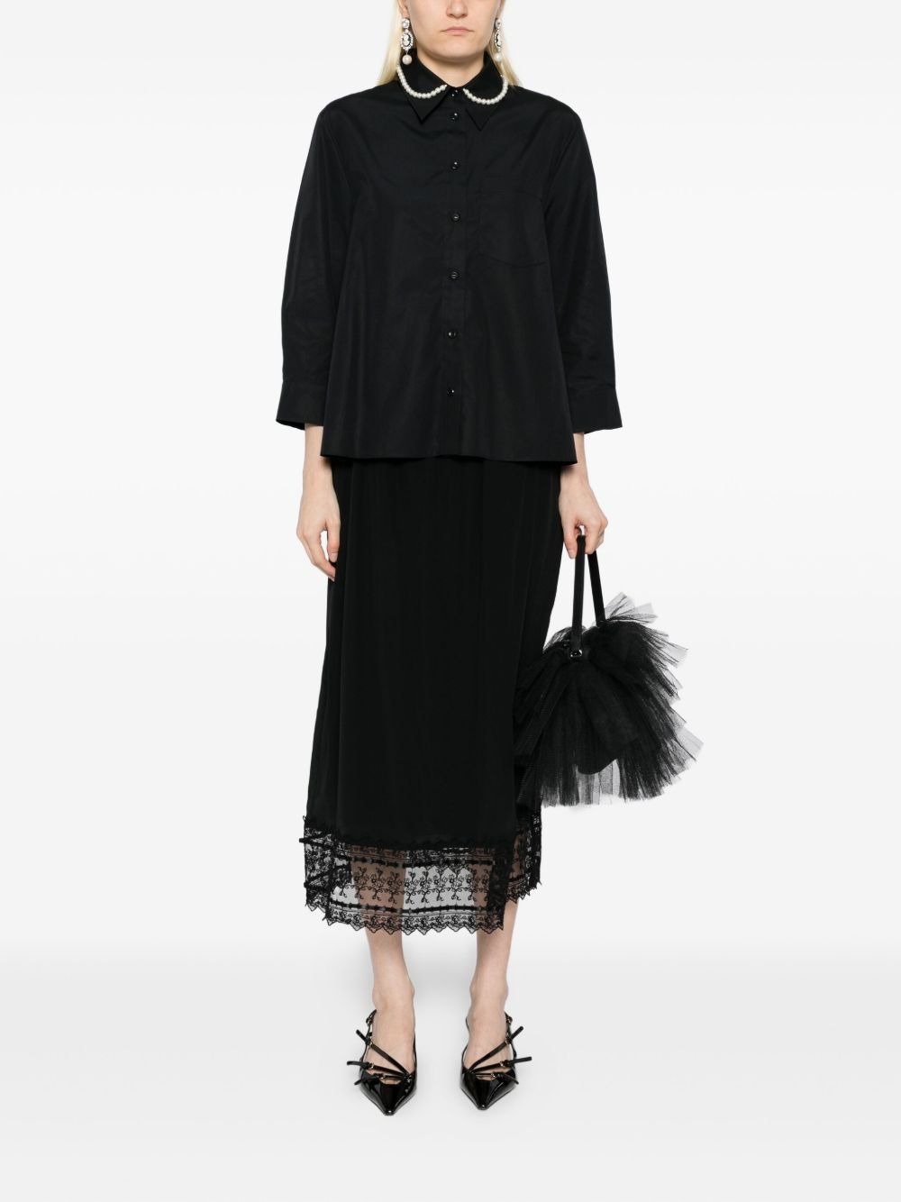 pearl-chain cotton shirt - 2