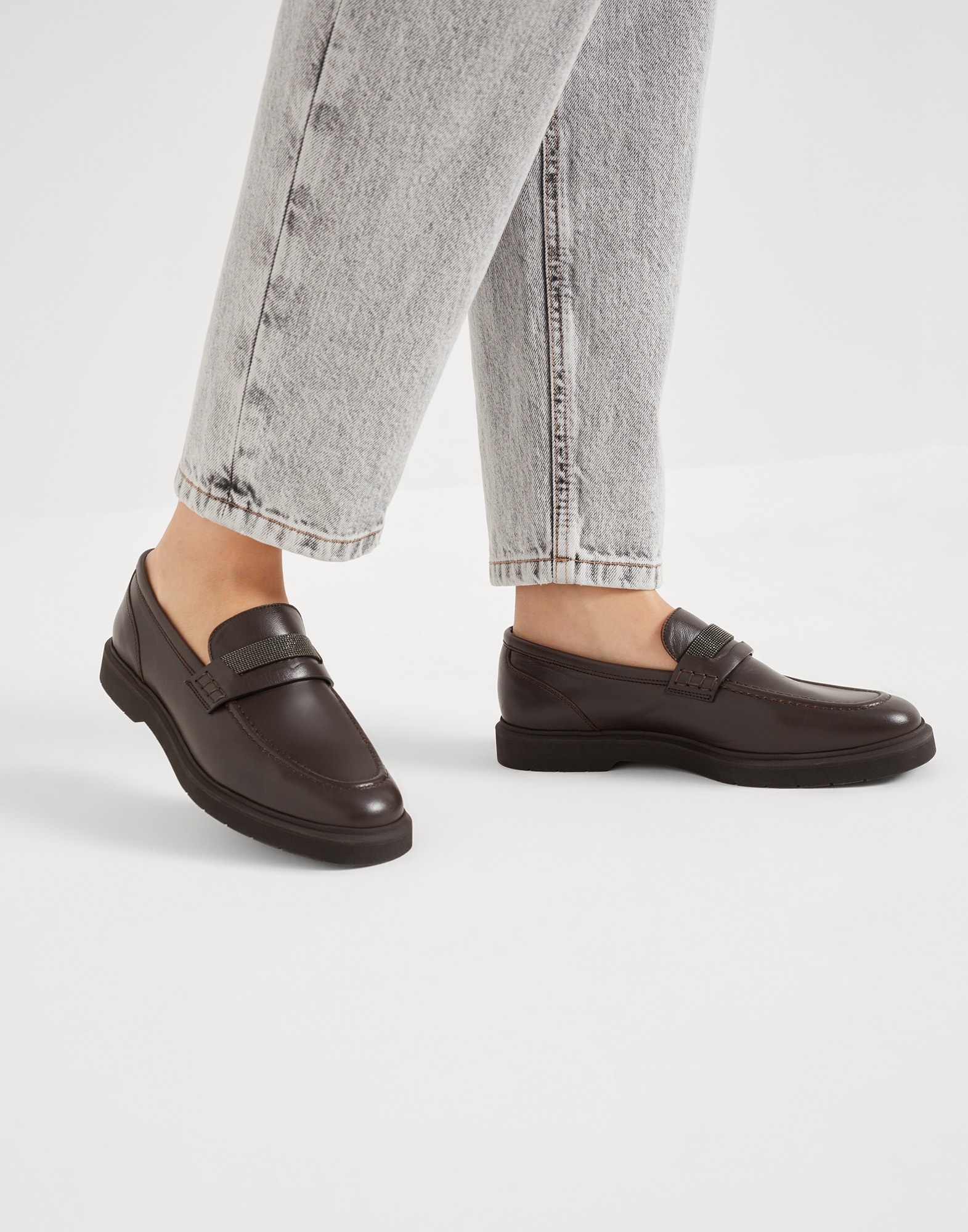 Soft nappa leather penny loafers with precious insert - 4