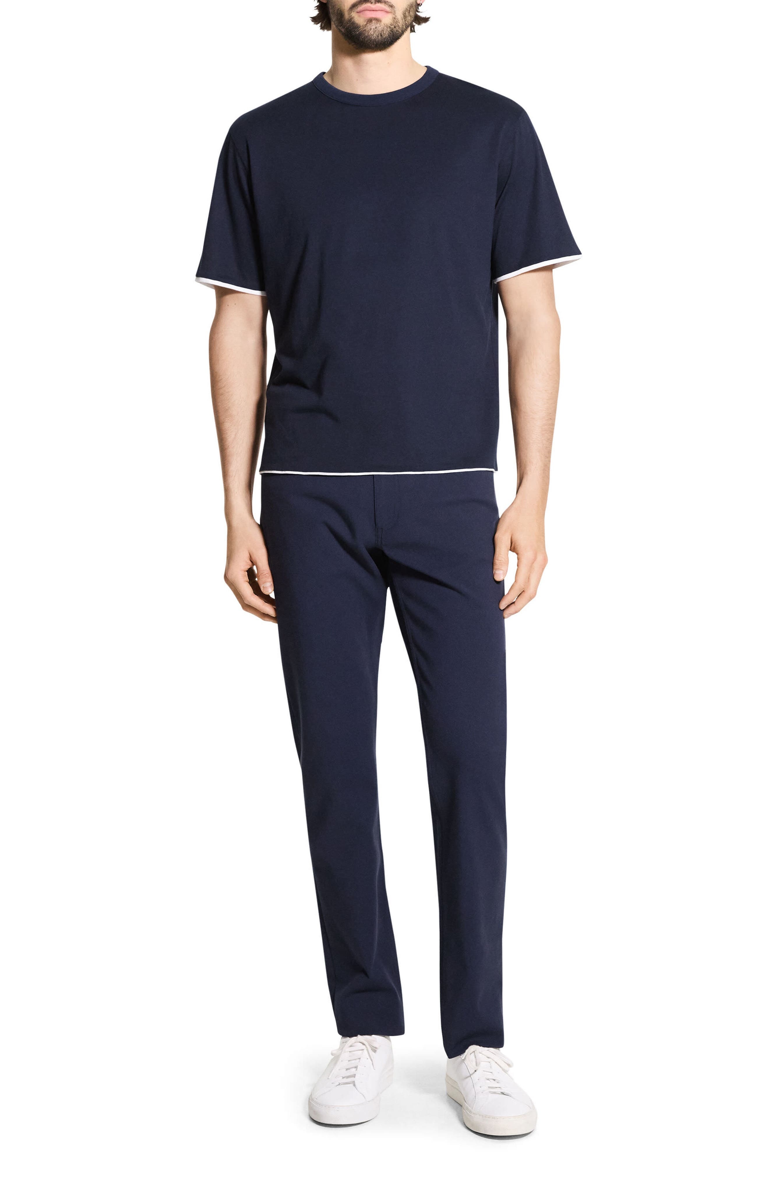 Theory DB Pima Cotton Layered T-Shirt in Baltic/White at Nordstrom - 7