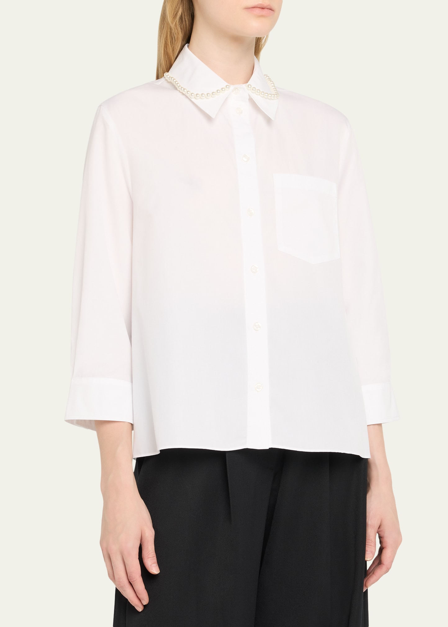 Embellished Cropped Masculine Button-Front Shirt - 4
