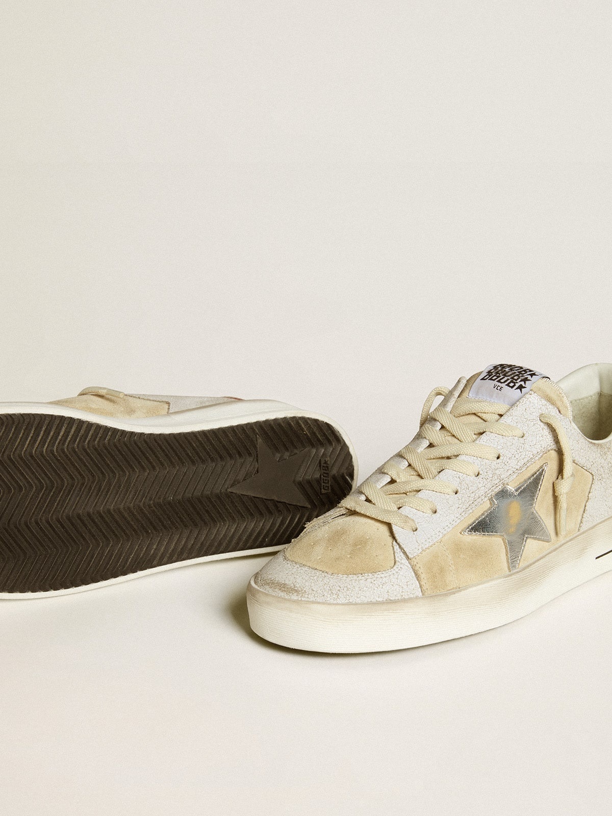 Stardan in nubuck and crackle leather with silver metallic leather star - 3