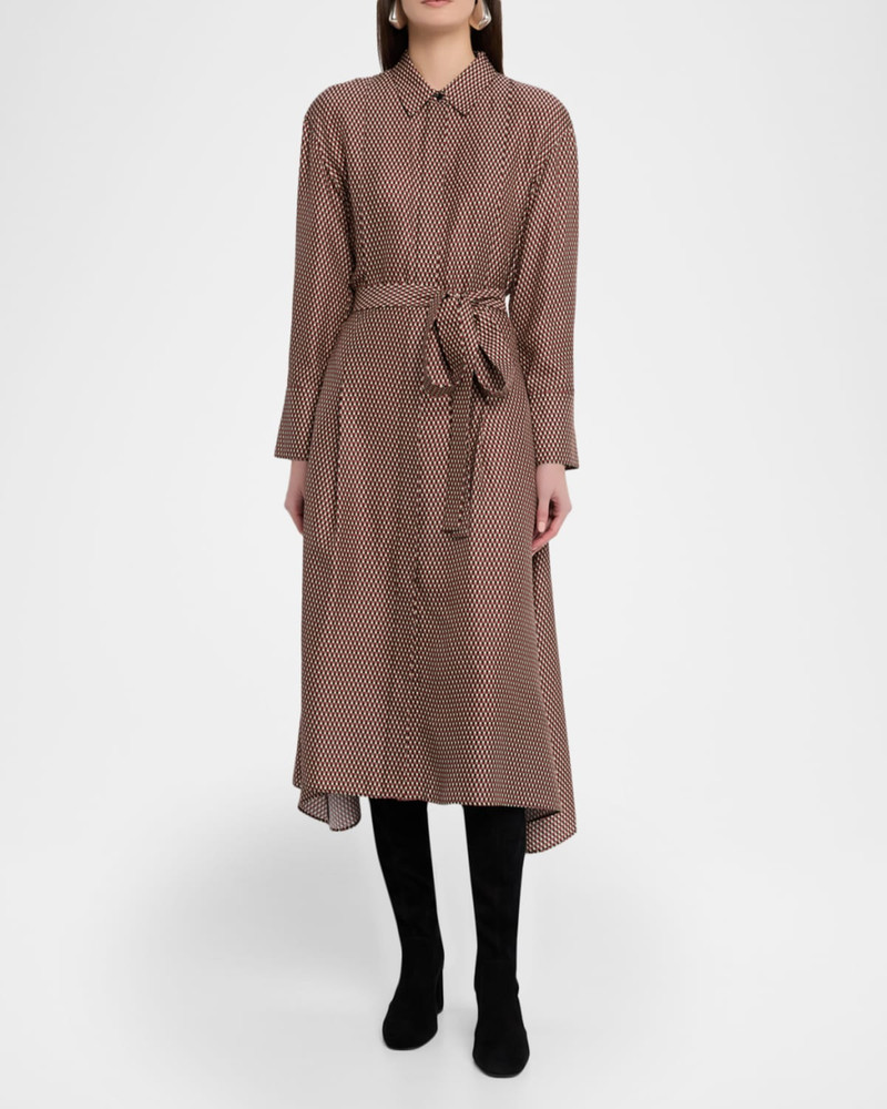 JOSEPH Orlan Belted Geometric-Print Midi Shirtdress outlook