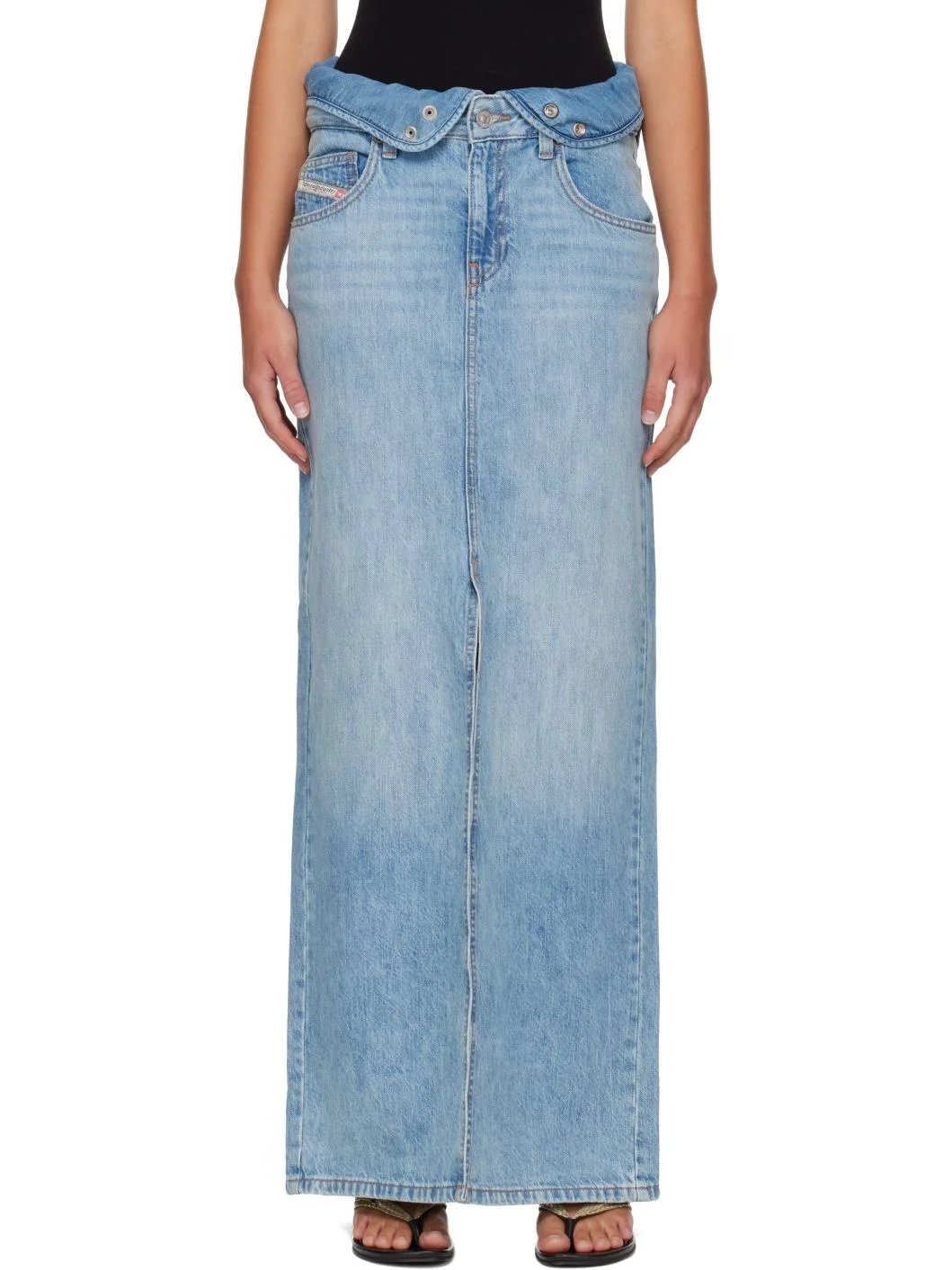 Blue Jean-Illusion Denim Maxi Skirt - 1