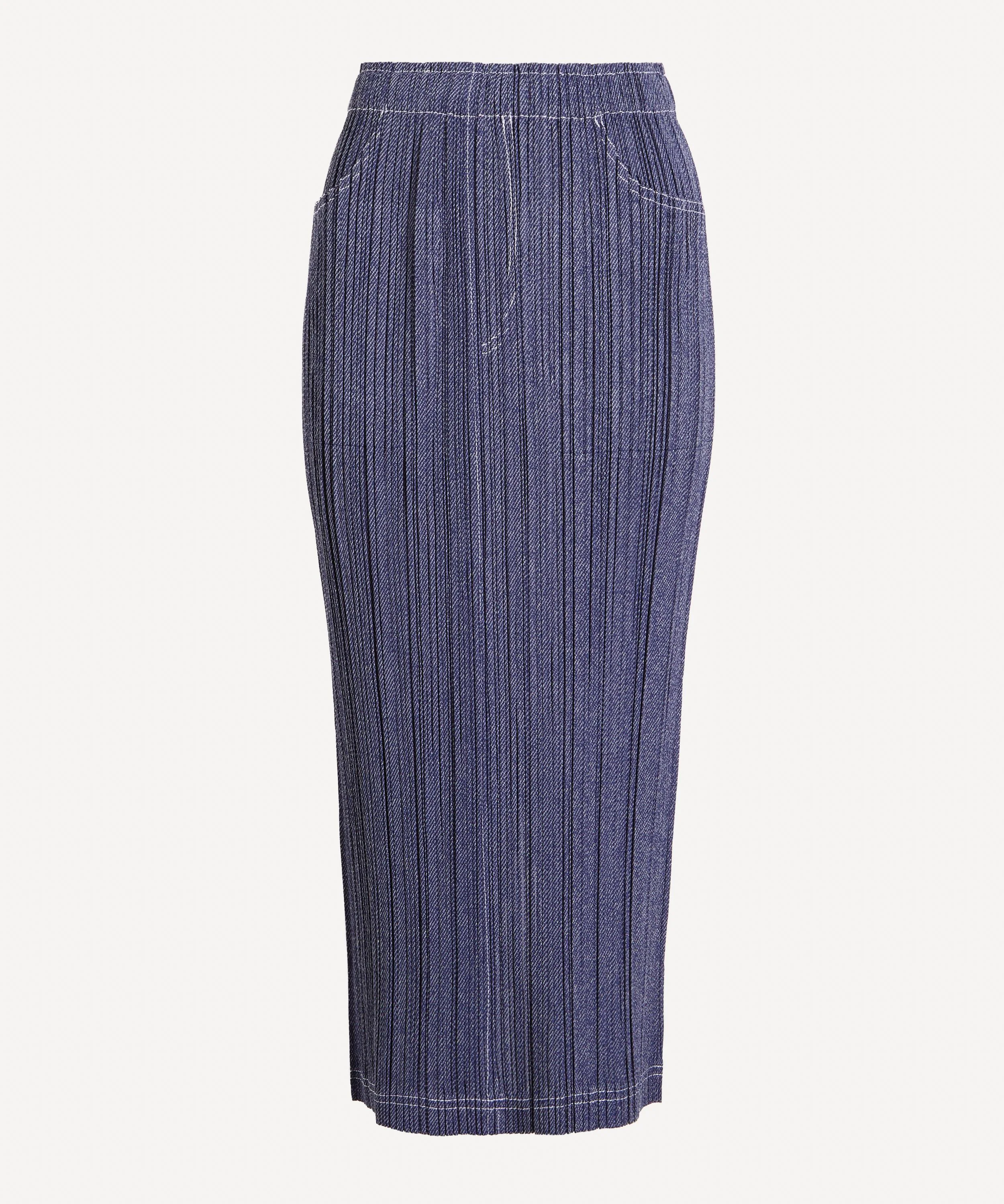COTTON DENIM Pleated Midi Skirt - 1