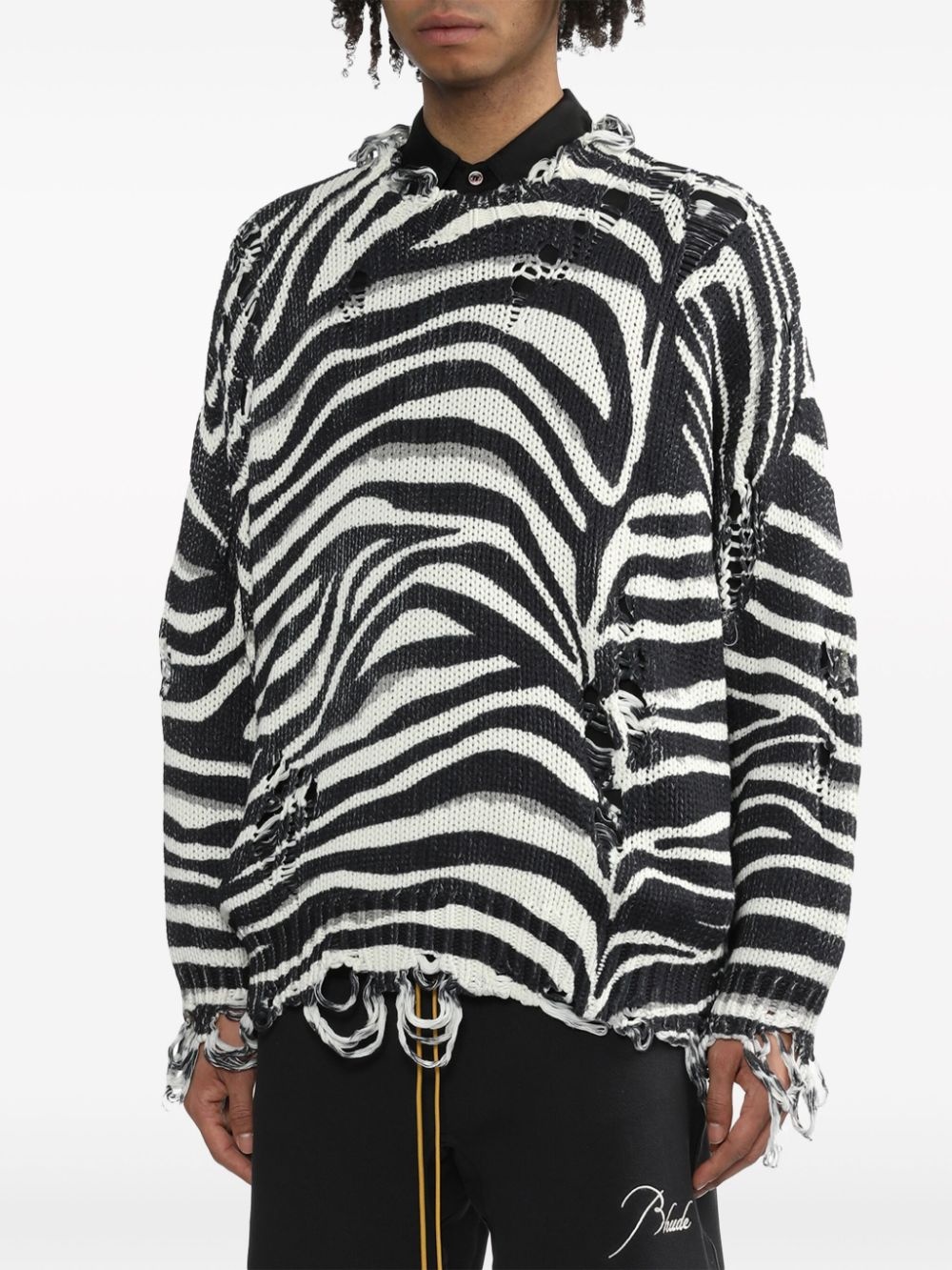 ripped zebra-print jumper - 3