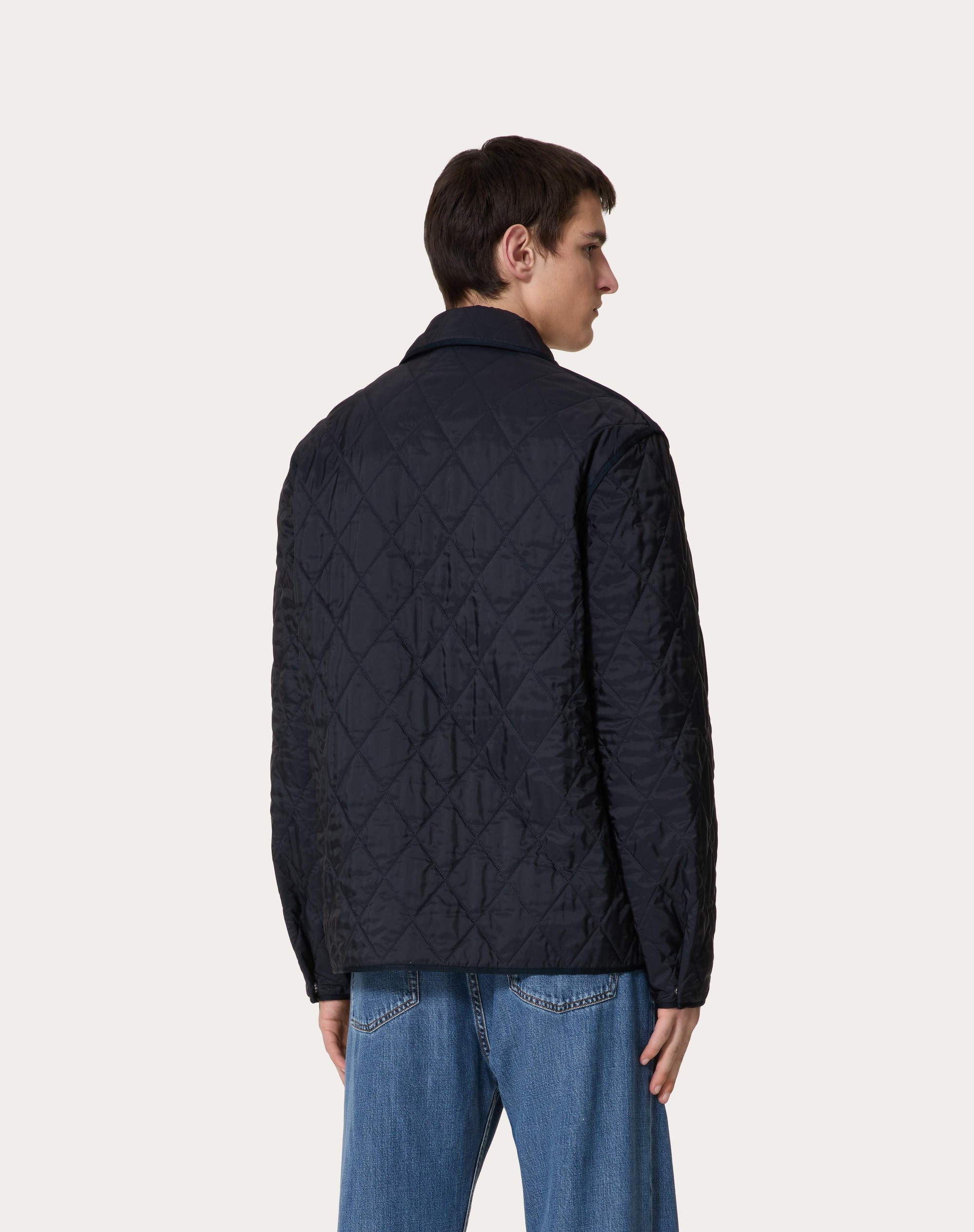 QUILTED NYLON SHIRT JACKET WITH METALLIC V DETAIL - 4