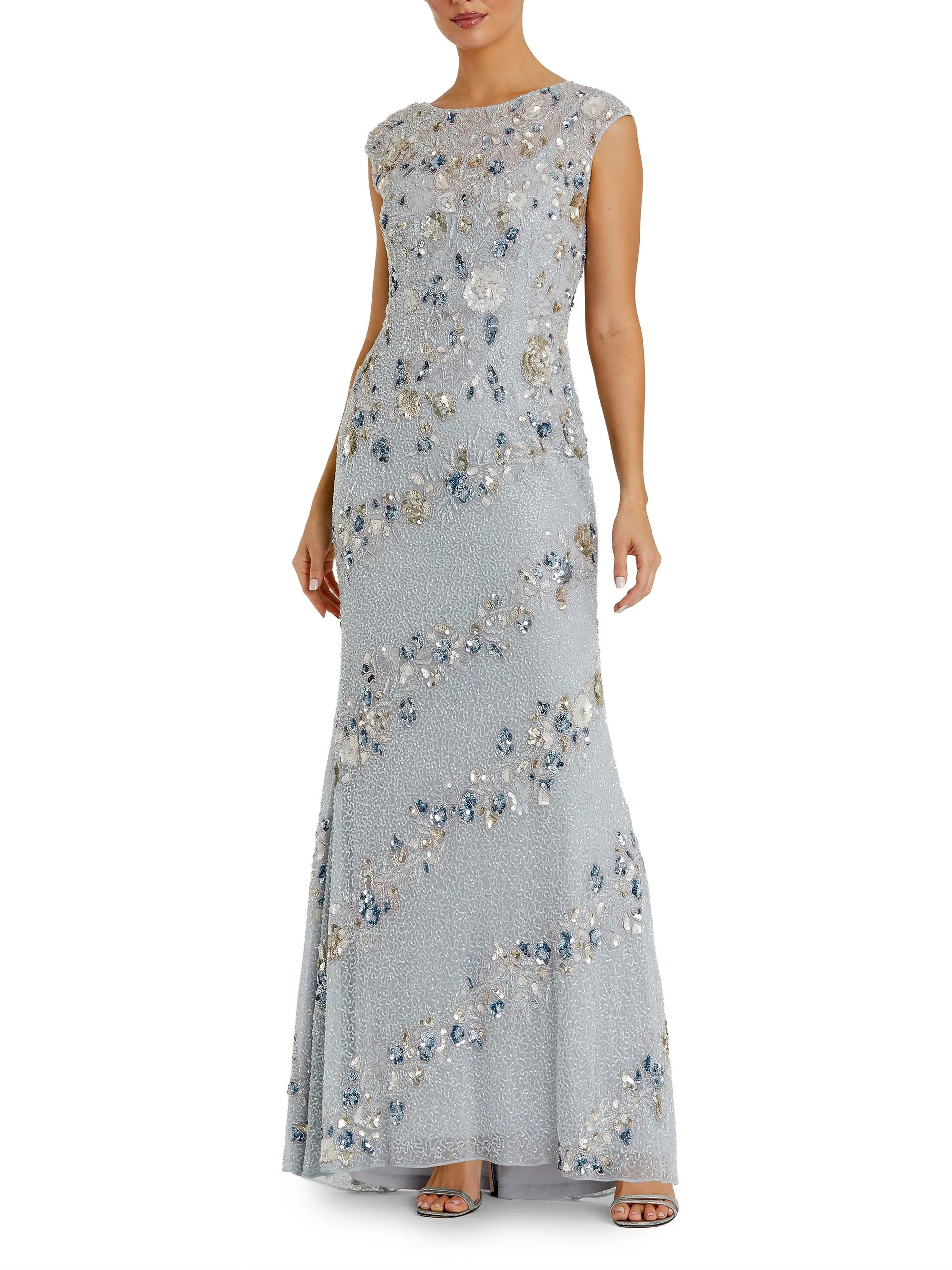 Women's Beaded Trumpet Gown - Powder Blue - 1