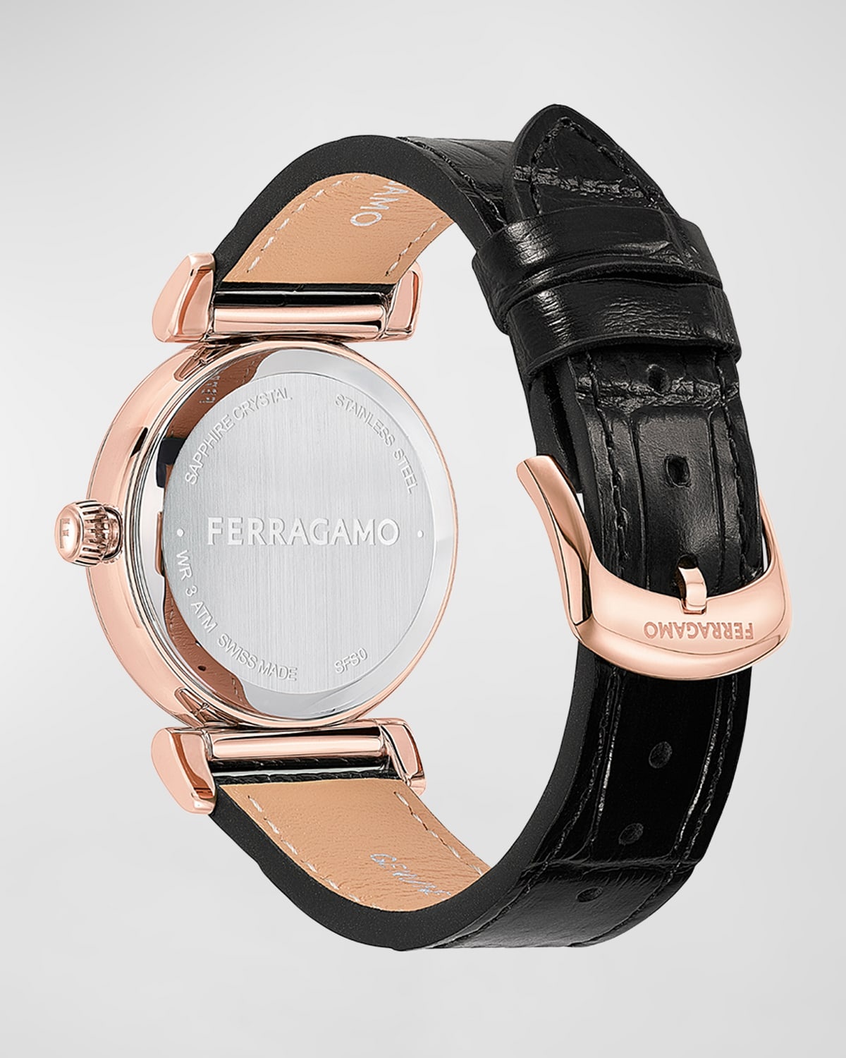 36mm Ferragamo Allure Watch with Calf Leather Strap, Black - 3