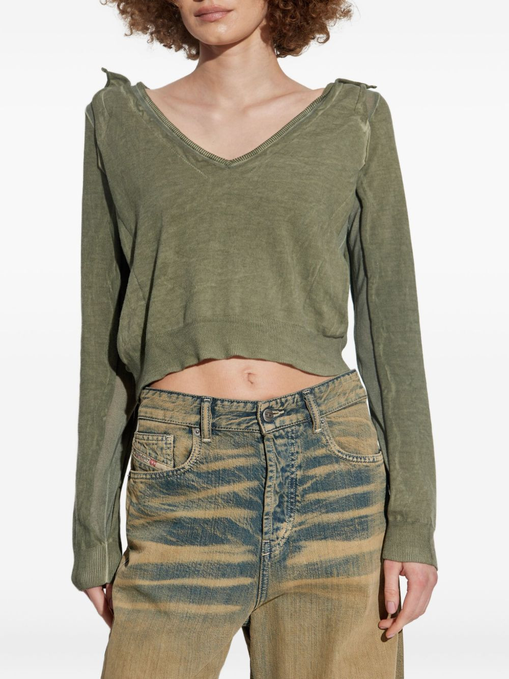 draped V-neck cotton sweater - 3
