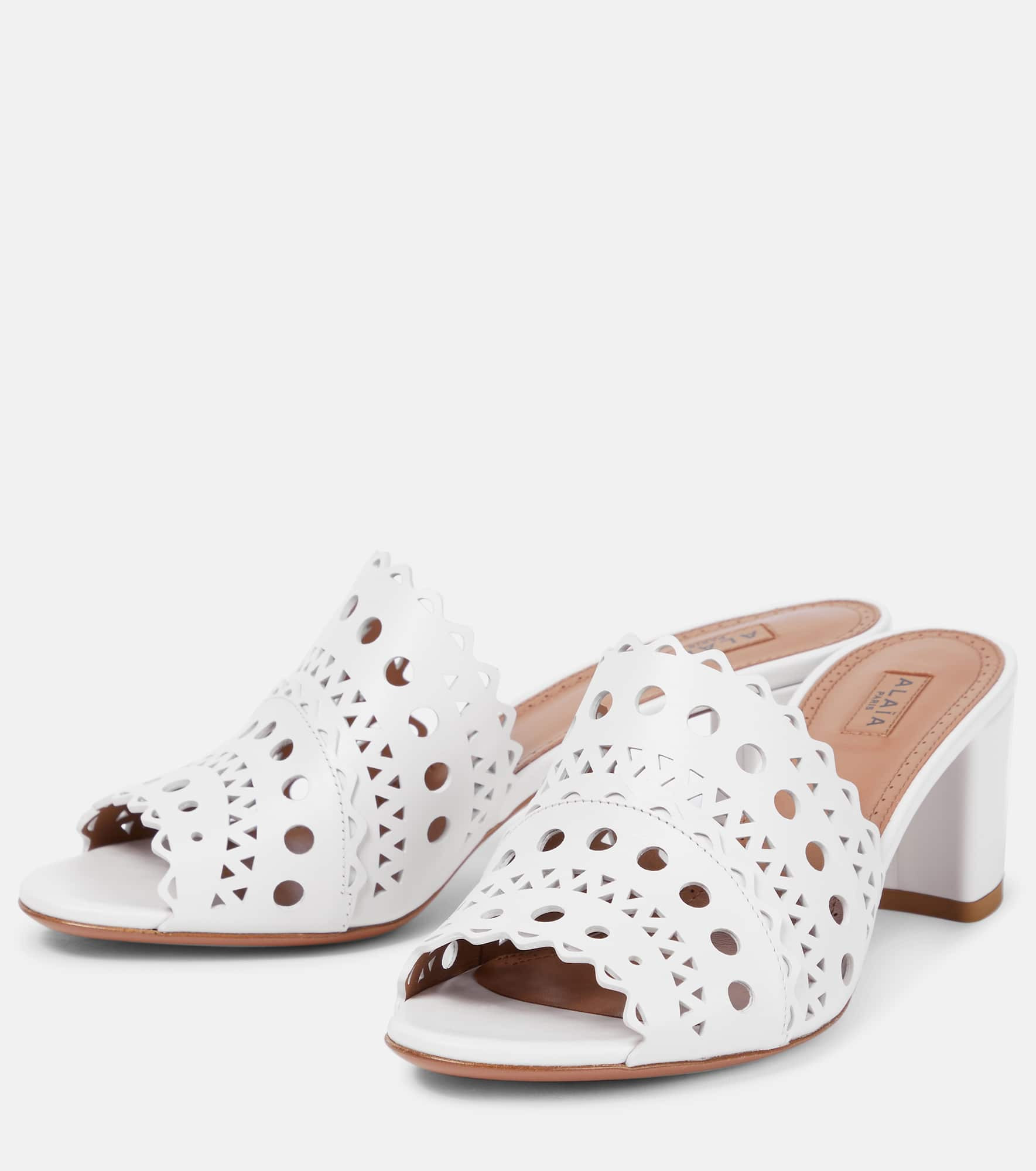 Laser-cut leather mules - 5