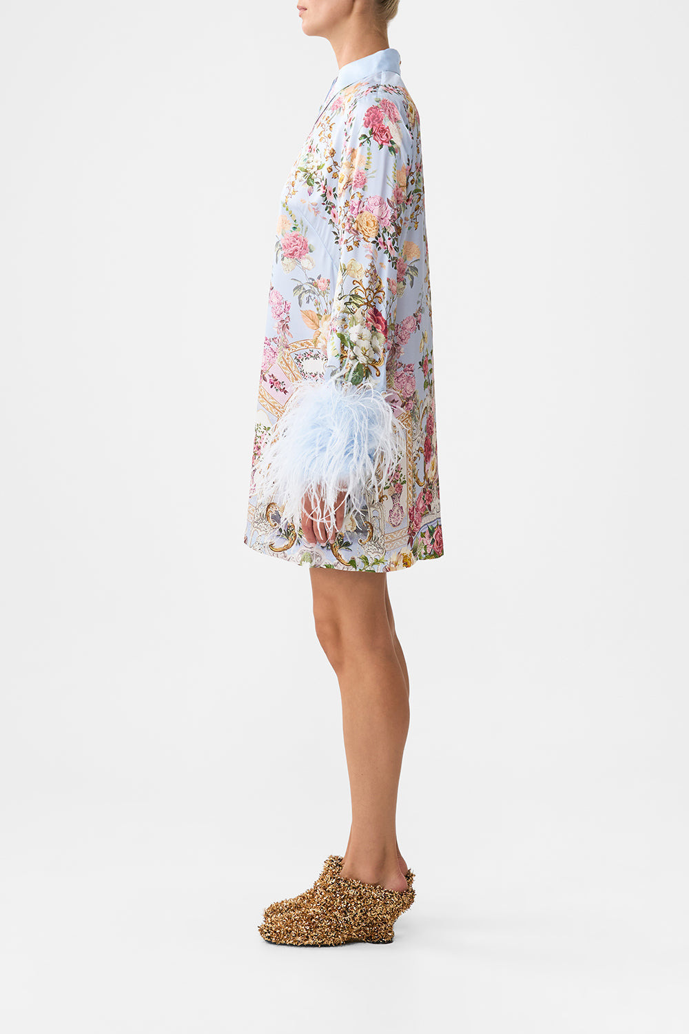 MINI SHIRT DRESS WITH FEATHERS - 4