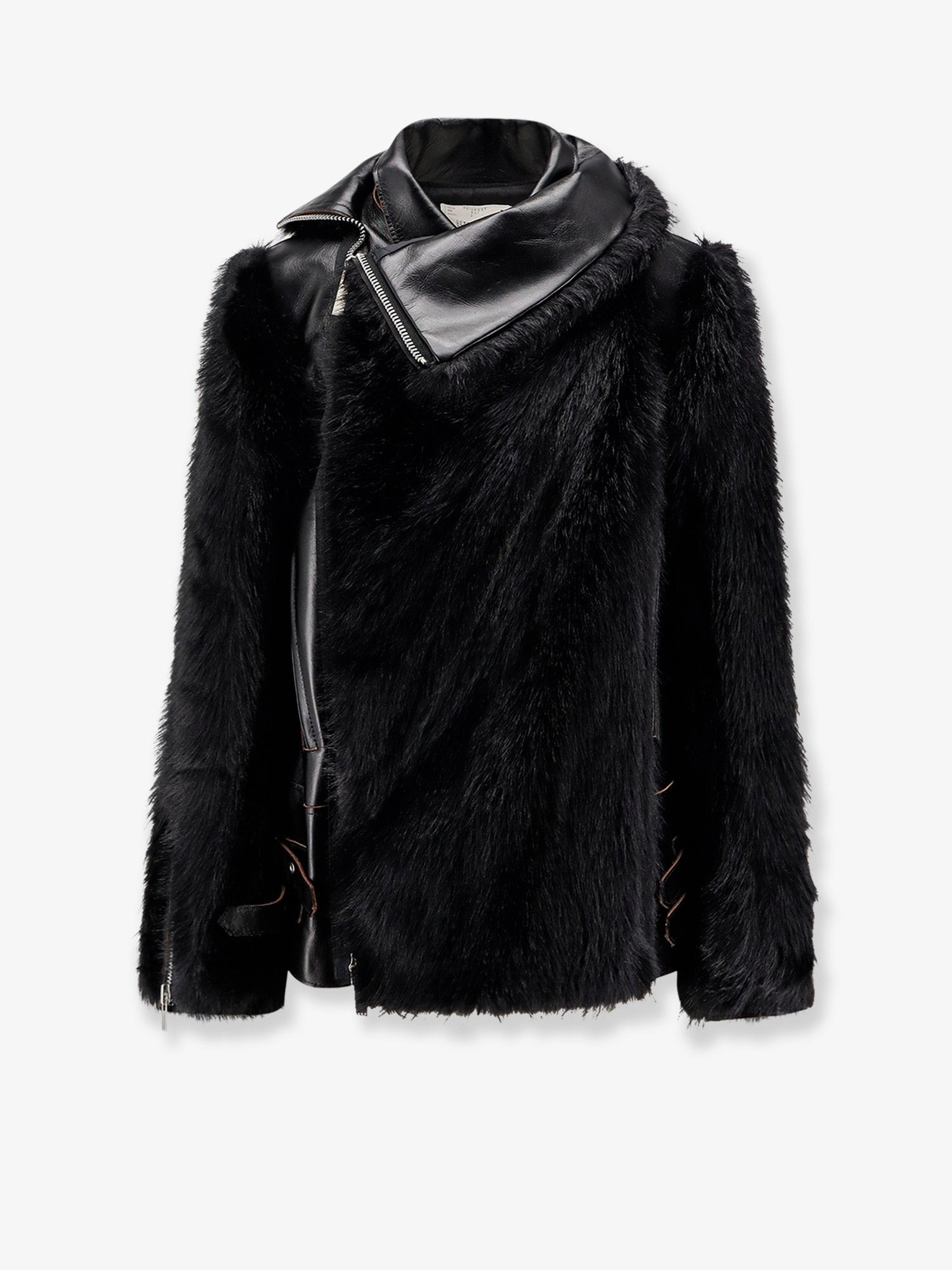 Sacai Women Leather Jacket With Synthetic Fur Inserts - 1