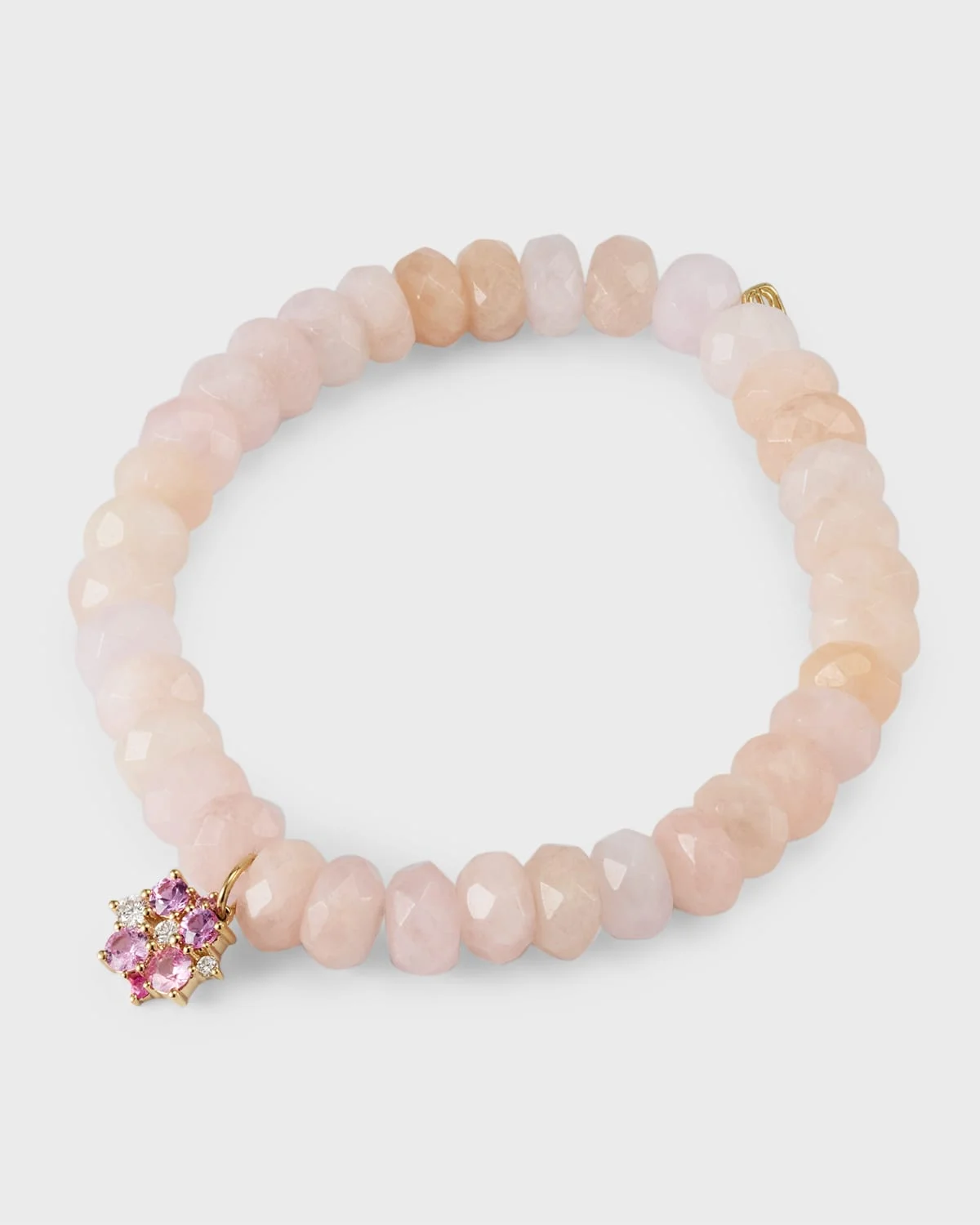 14k Morganite Beaded Bracelet with Disc Charm - 1